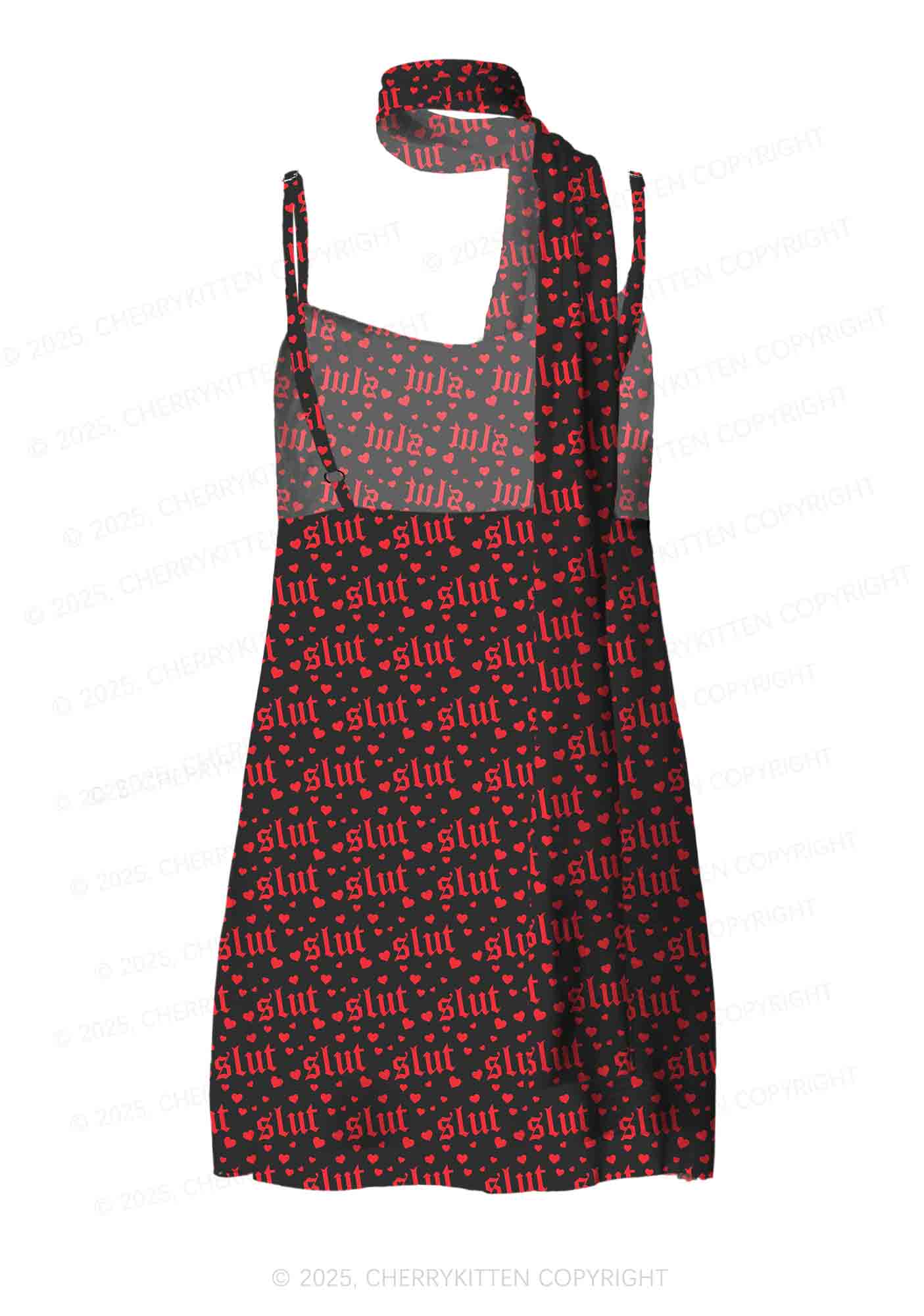 Black Slxt Y2K Mesh Slip Dress With Scarf Set Cherrykitten - Image 3