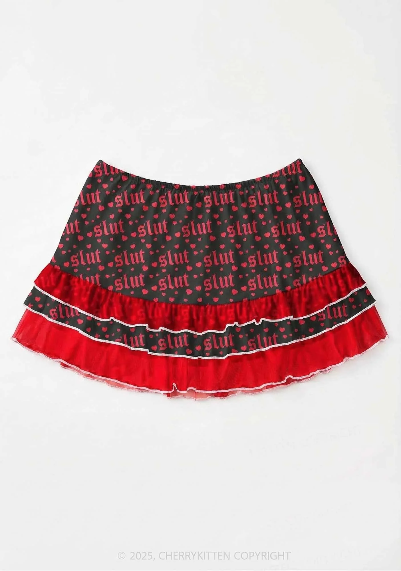 Black Slxt Y2K Print Mini Layered Skirt Cherrykitten - Image 2
