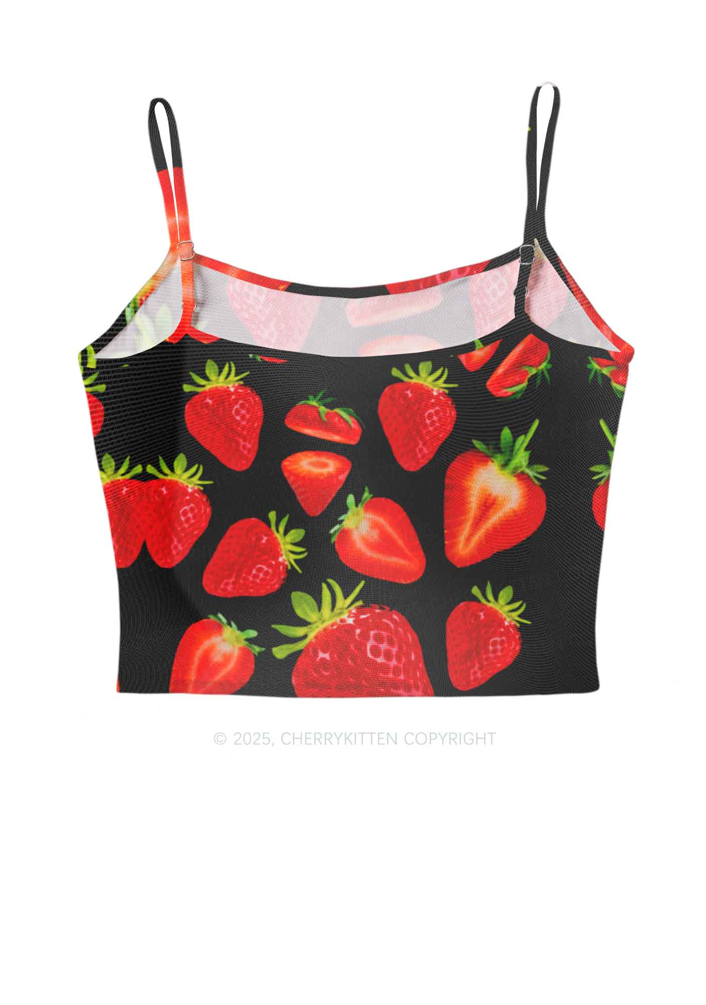 Black Strawberry Y2K Mesh Cami Tank Cherrykitten - Image 2