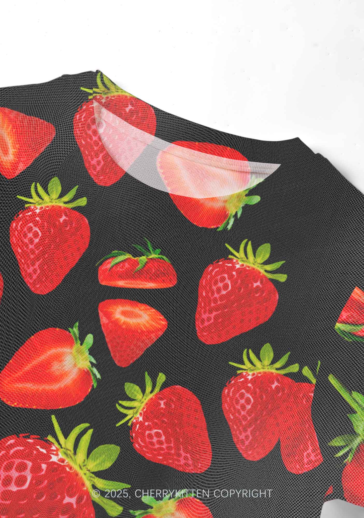 Black Strawberry Y2K Mesh Crop Top Cherrykitten - Image 2
