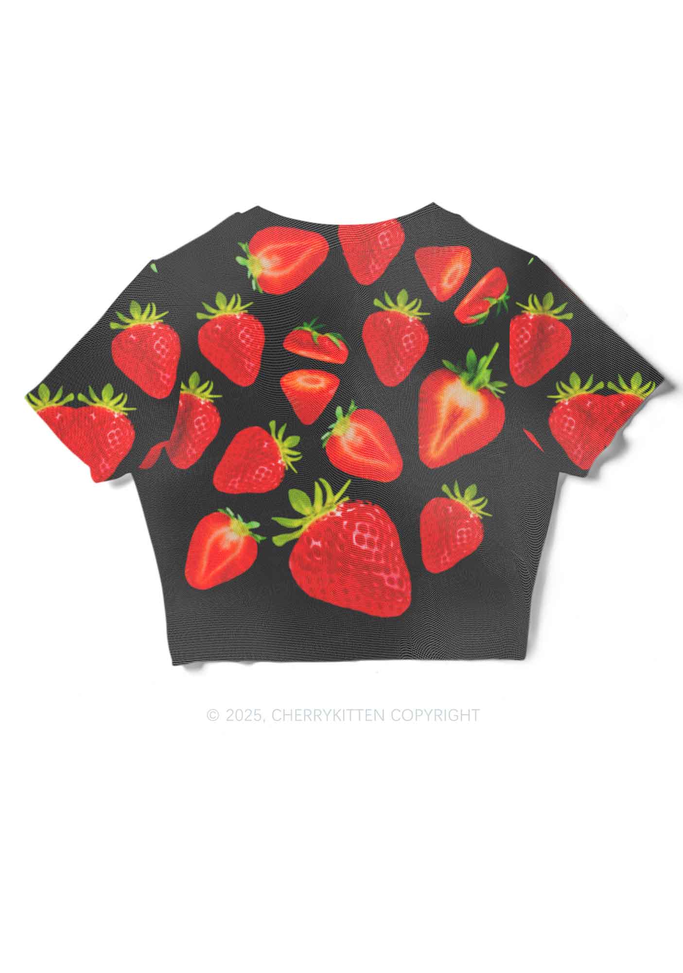 Black Strawberry Y2K Mesh Crop Top Cherrykitten - Image 4