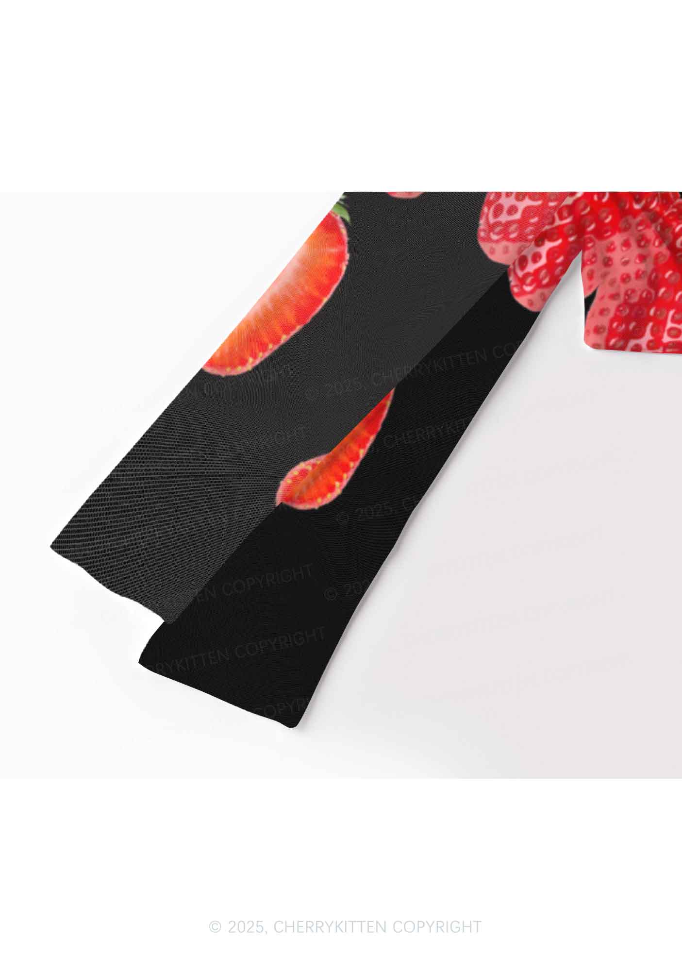 Black Strawberry Y2K Mesh Long Sleeve Crop Top Cherrykitten - Image 3