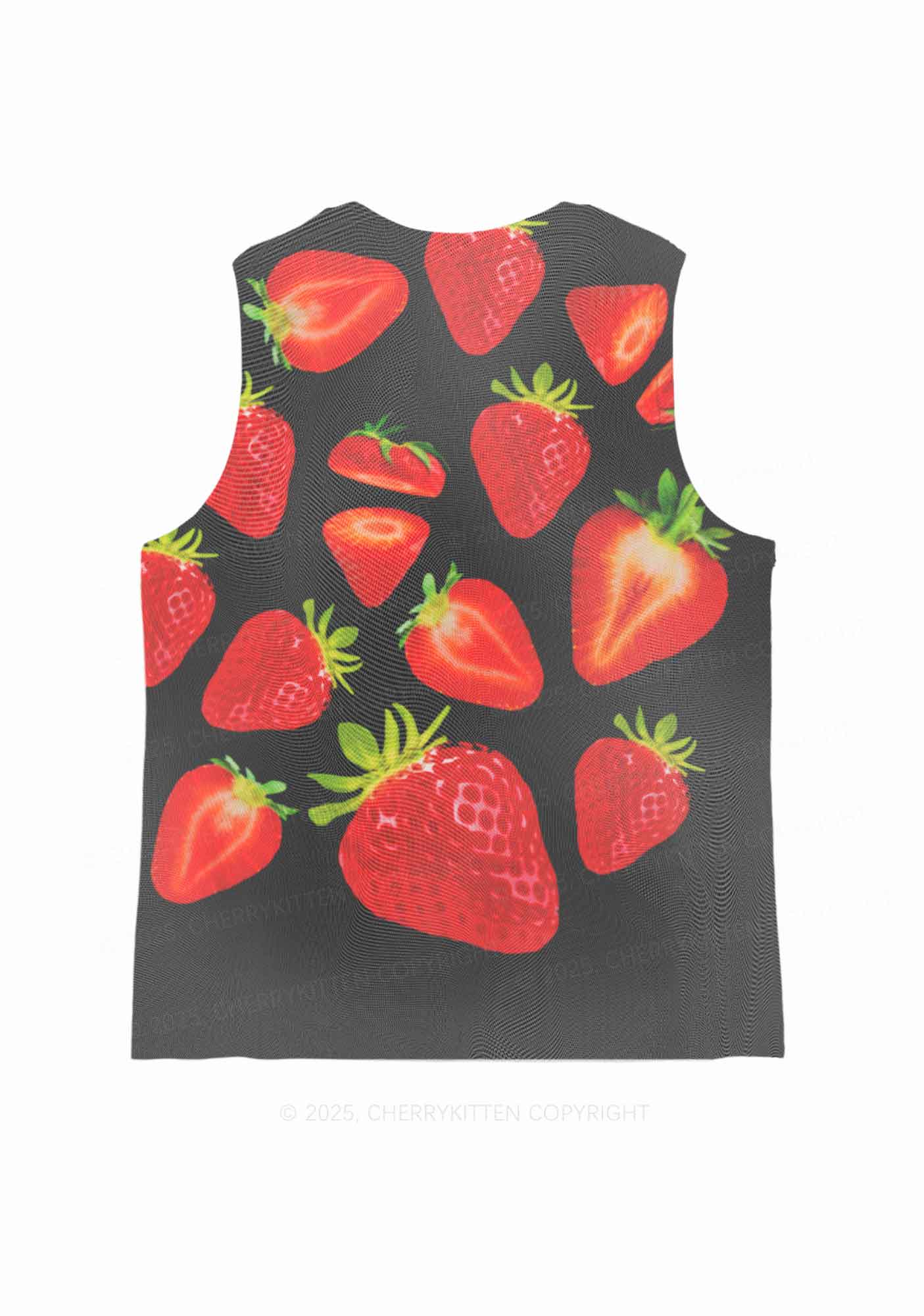 Black Strawberry Y2K Mesh Muscle Tank Cherrykitten - Image 3