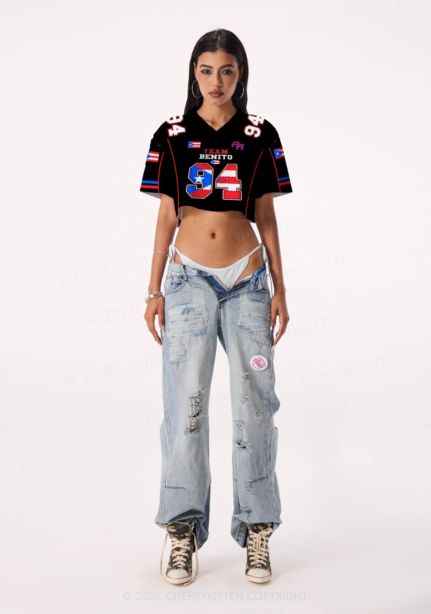 Black Team Bunny Y2K Crop Sport Jersey Shirts Cherrykitten - Image 2