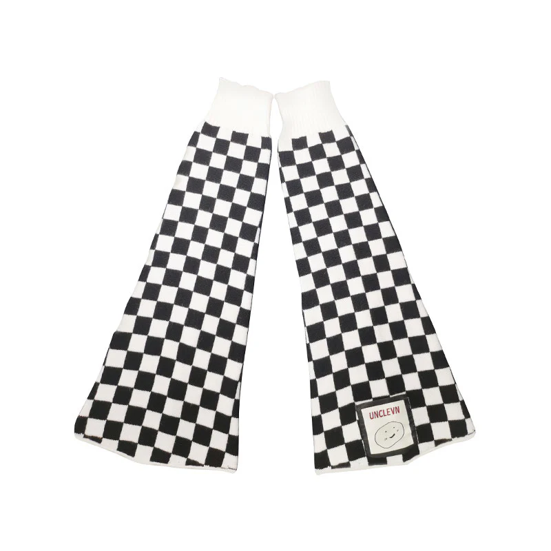 Black White Plaid Flared Leg Warmers - Image 4