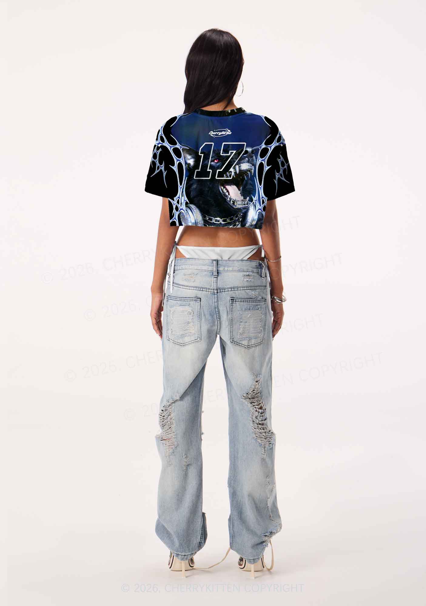 Black Wolf DJ Y2K Crop Sport Jersey Shirts Cherrykitten - Image 3