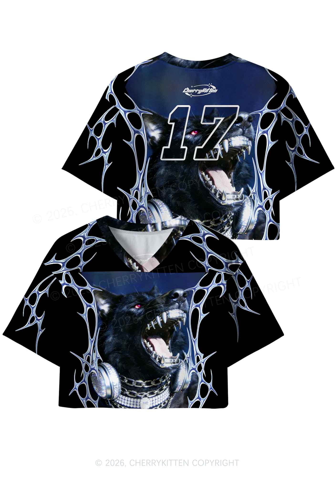 Black Wolf DJ Y2K Crop Sport Jersey Shirts Cherrykitten - Image 5