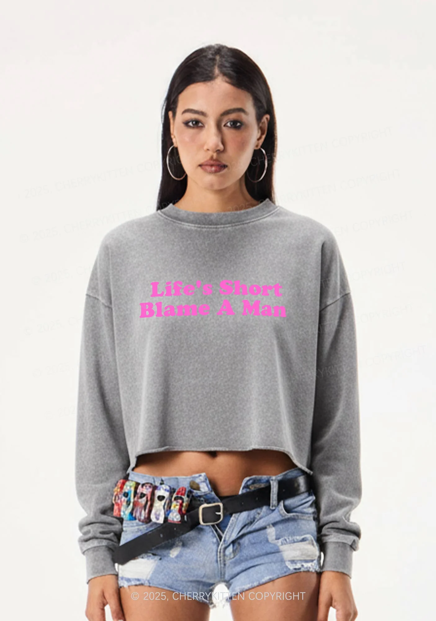 Blame A Man Y2K Crop Washed Sweatshirts Cherrykitten - Image 2