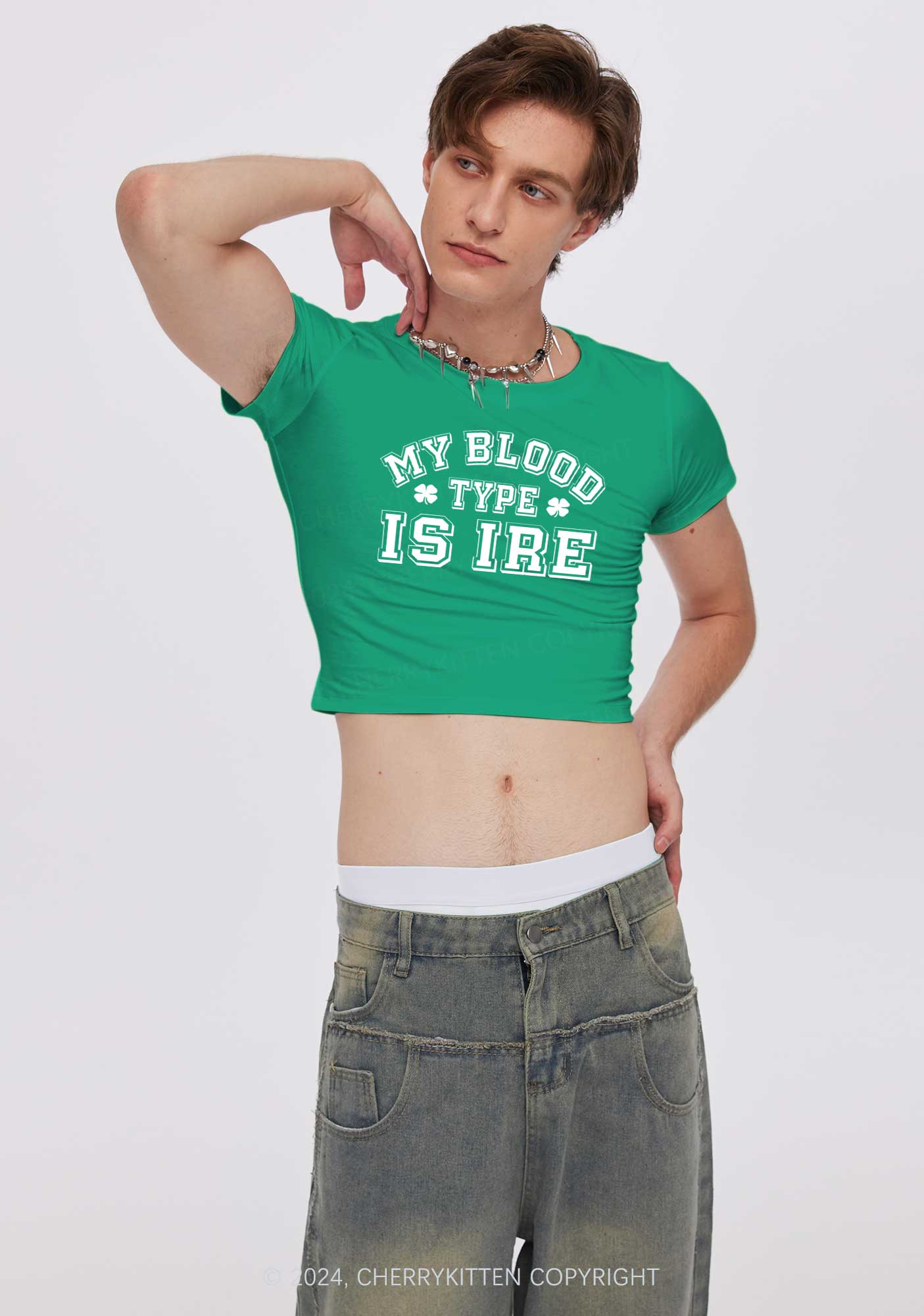 Blood Type Is Ire St Patricks Y2K Baby Tee Cherrykitten - Image 2
