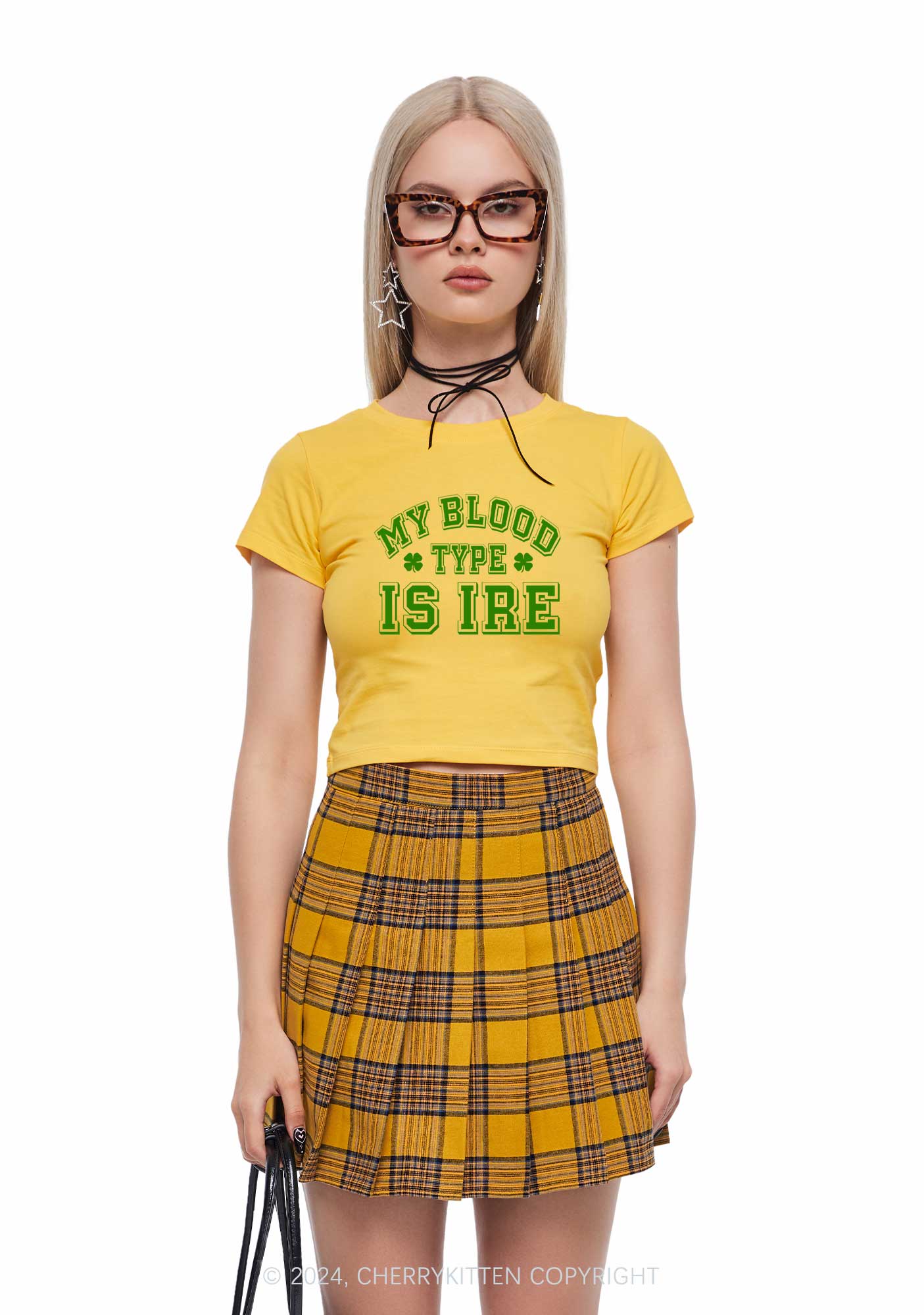Blood Type Is Ire St Patricks Y2K Baby Tee Cherrykitten - Image 3