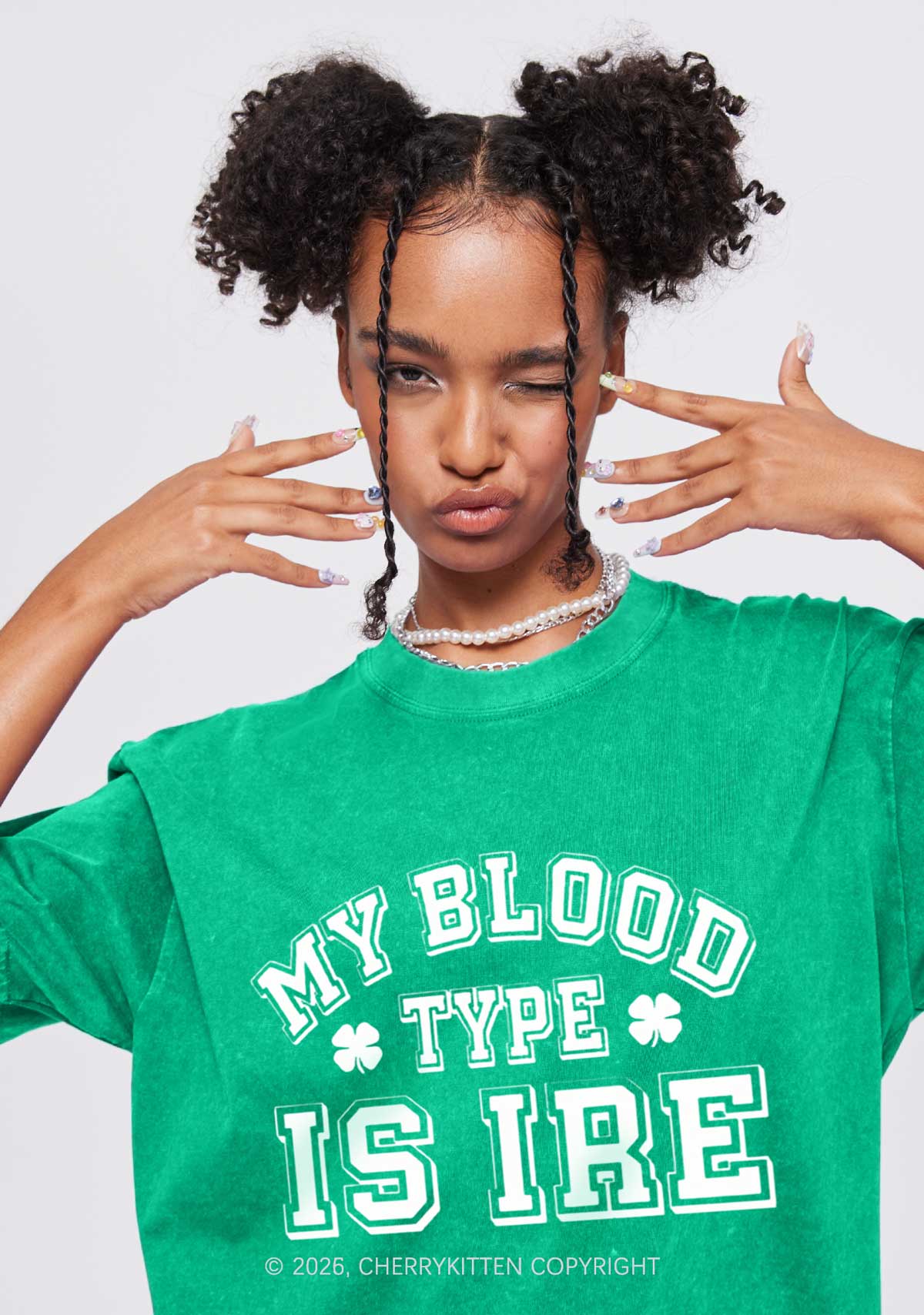 Blood Type Is Ire St Patricks Y2K Washed Tee Cherrykitten - Image 2