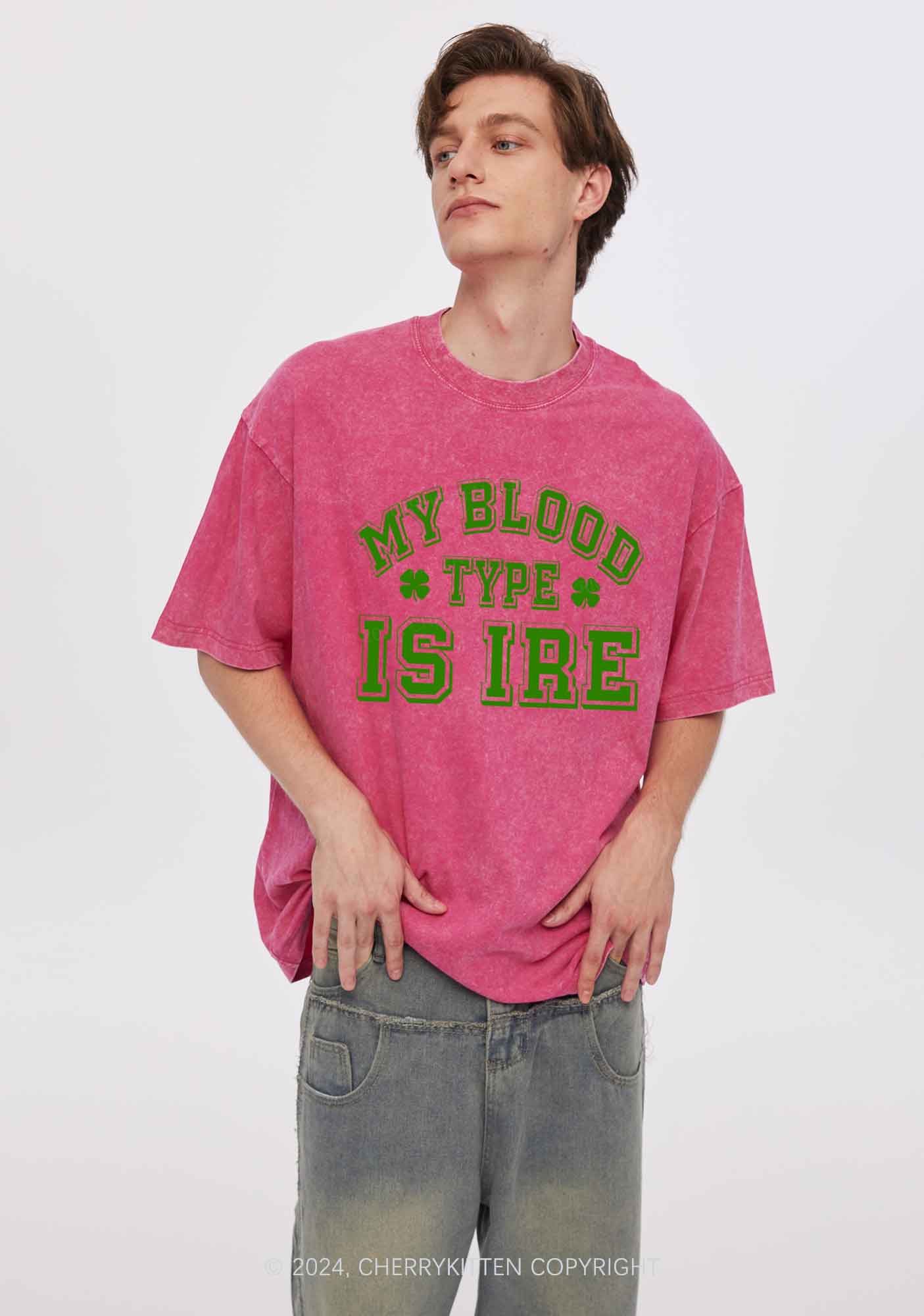 Blood Type Is Ire St Patricks Y2K Washed Tee Cherrykitten - Image 4