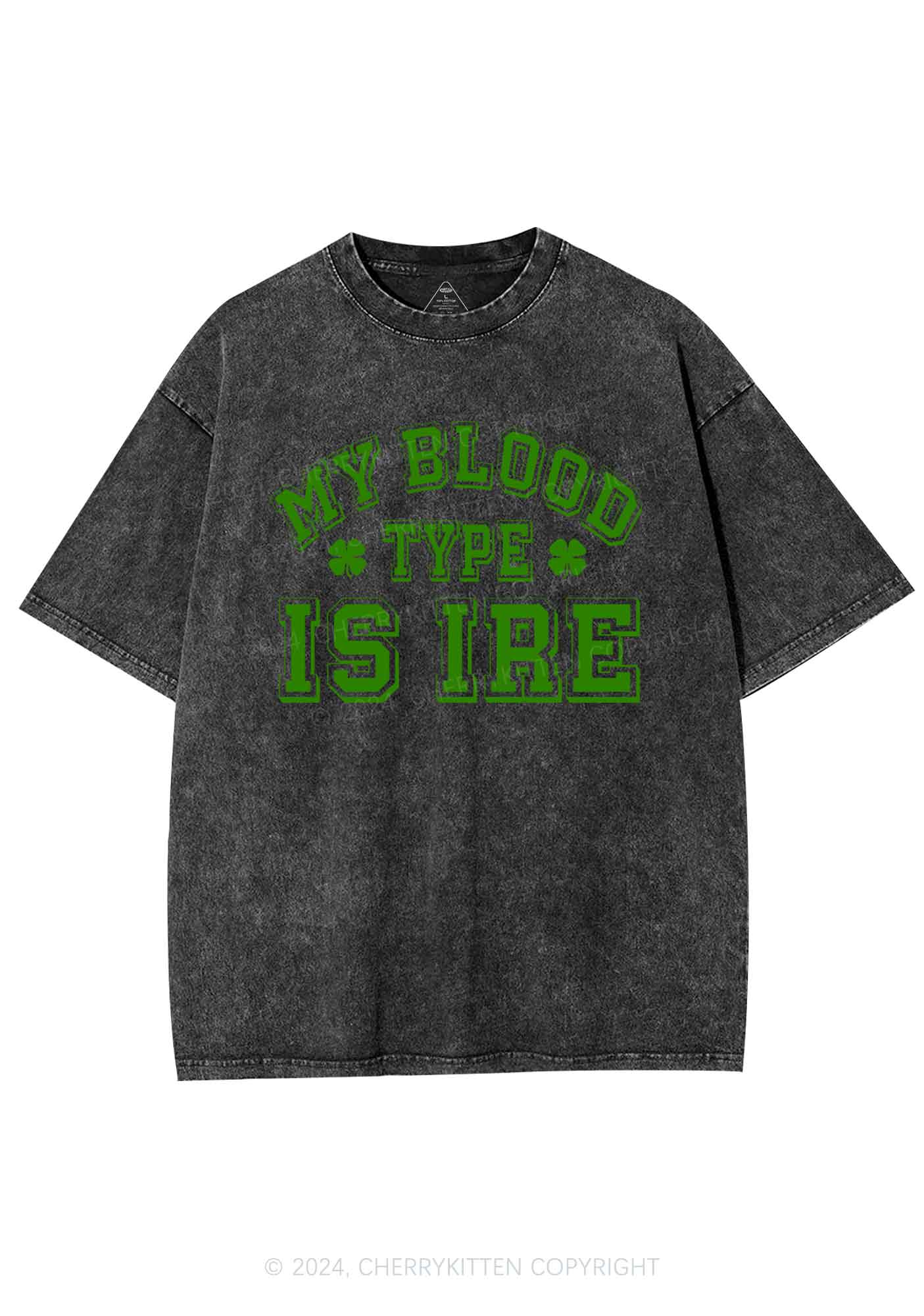 Blood Type Is Ire St Patricks Y2K Washed Tee Cherrykitten - Image 5