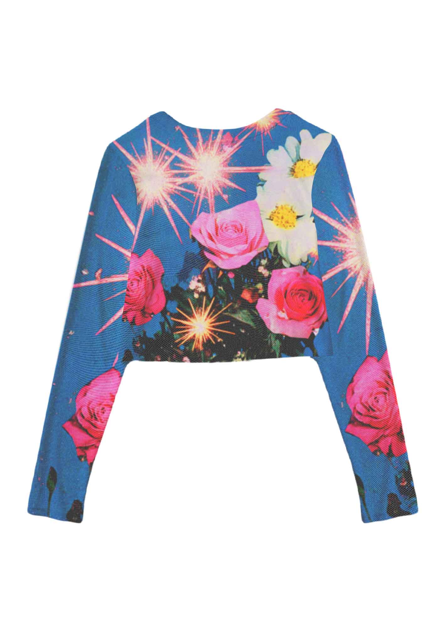 Blooming Flowers Y2K Mesh Long Sleeve Crop Top Cherrykitten - Image 3