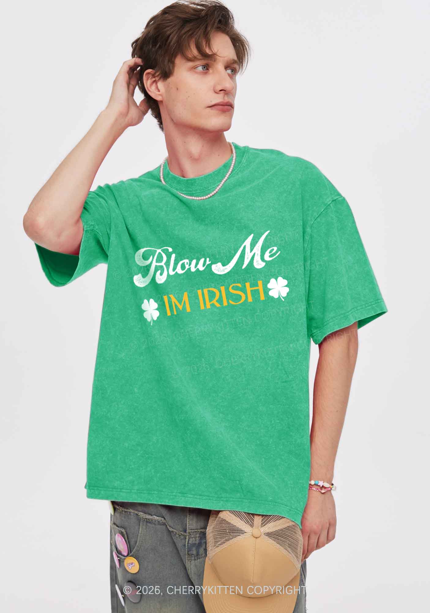 Blow Me Im Irish St Patricks Y2K Shirts Washed Tee Cherrykitten - Image 2