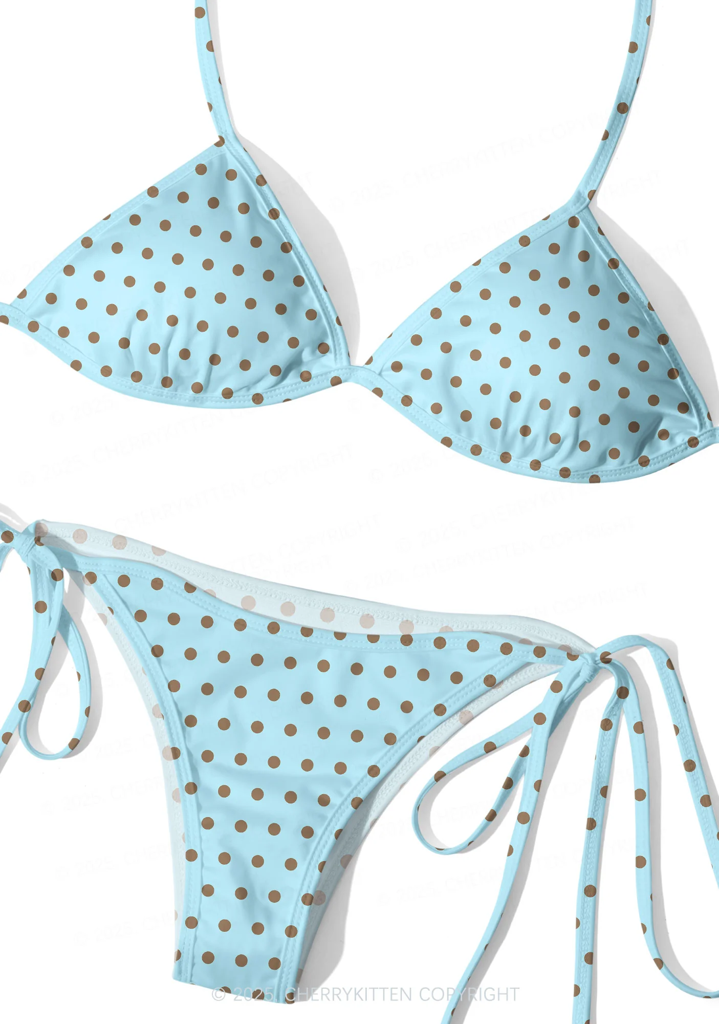 Blue And Brown Dots Y2K Print Bikini Set Cherrykitten - Image 3