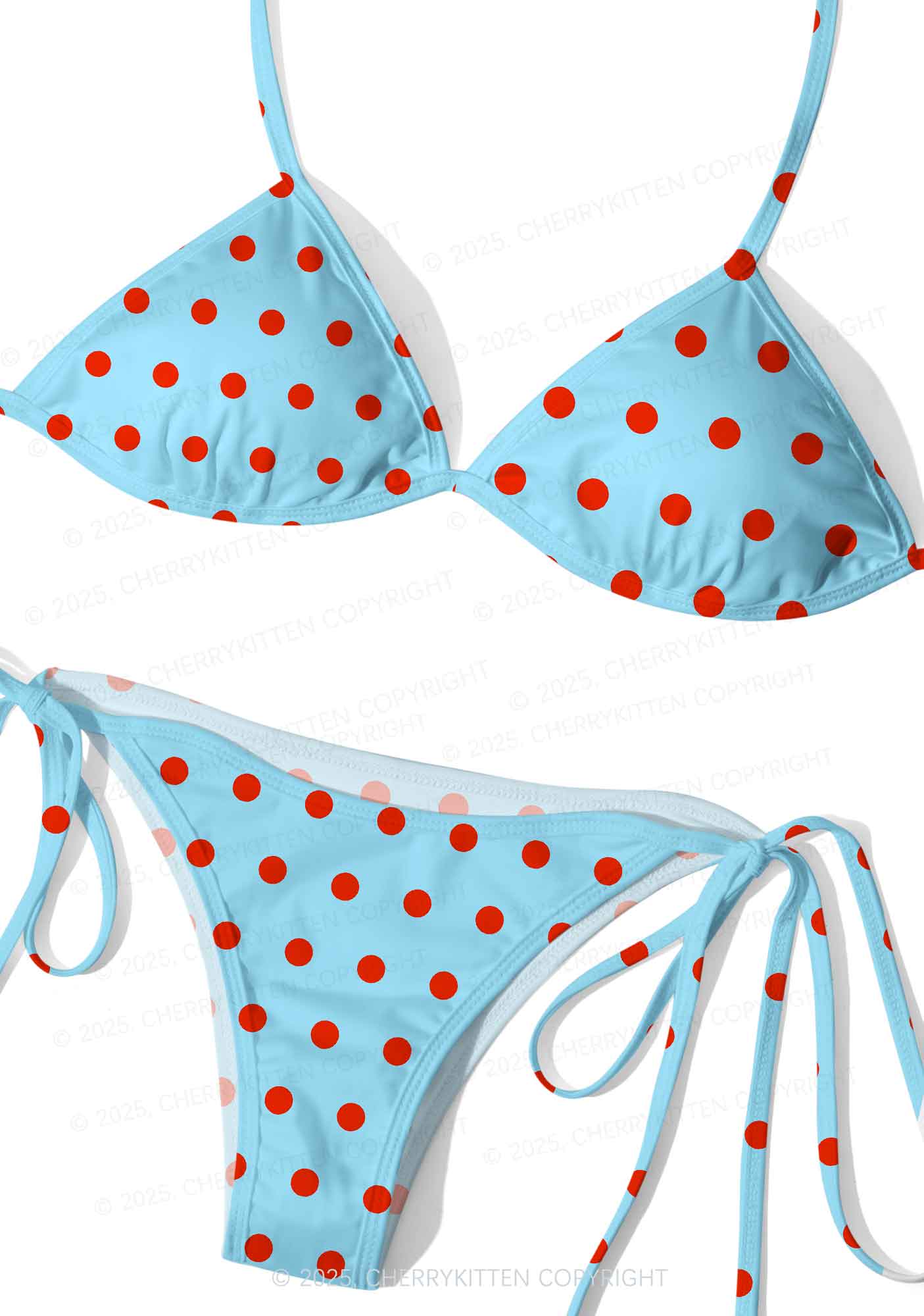 Blue And Red Dots Y2K Print Bikini Set Cherrykitten - Image 3