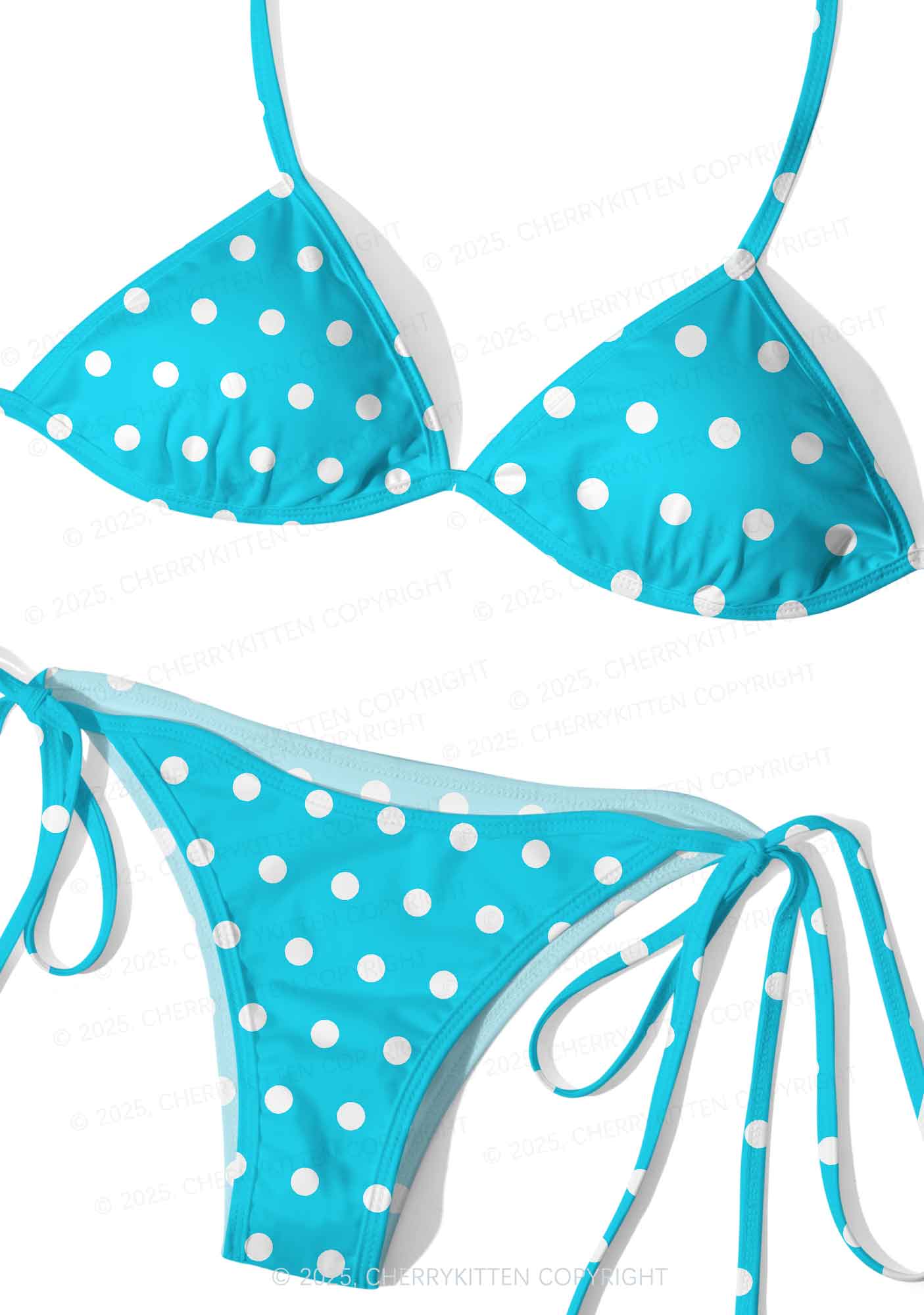 Blue And White Dots Y2K Print Bikini Set Cherrykitten - Image 3