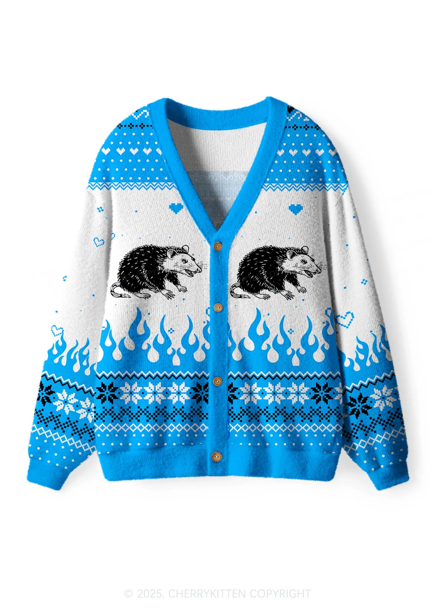 Blue Awake But What Cost Y2K Christmas Cardigan Knit Sweatshirt Cherrykitten - Image 2