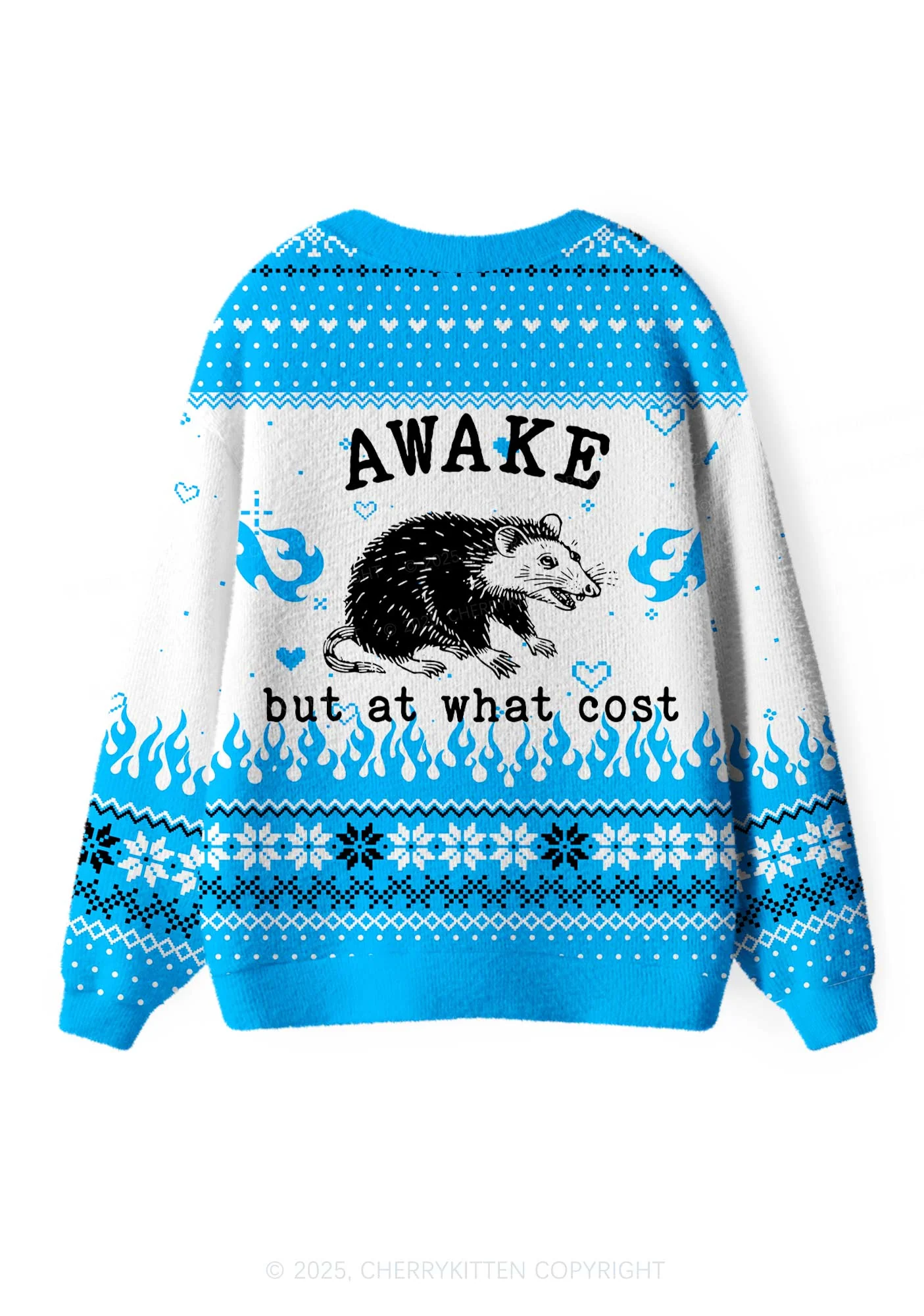 Blue Awake But What Cost Y2K Christmas Cardigan Knit Sweatshirt Cherrykitten - Image 3