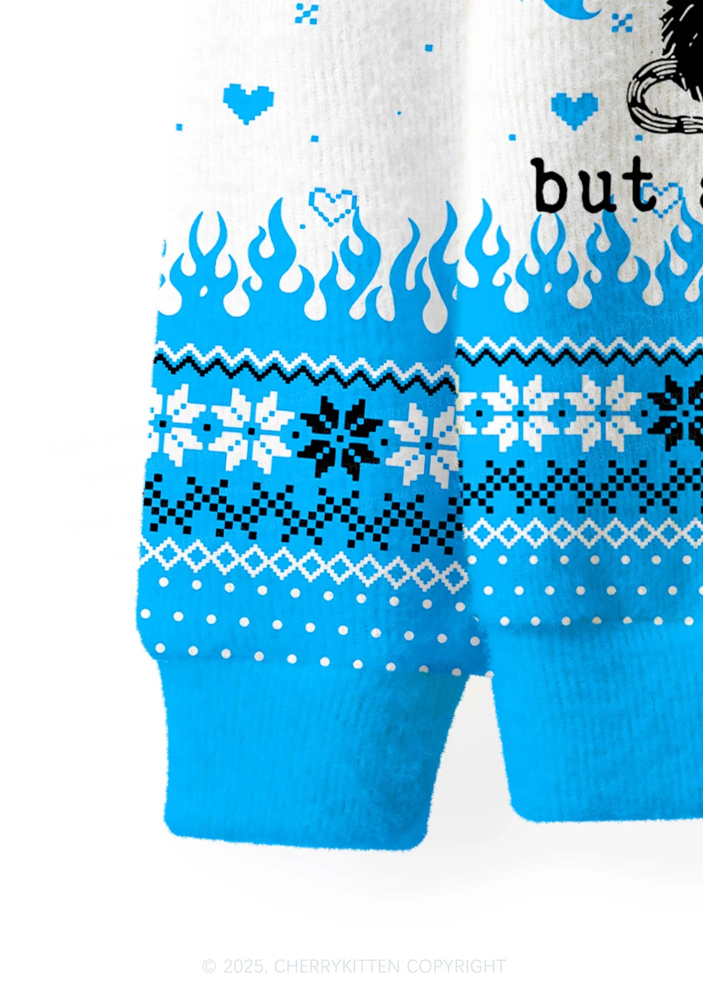 Blue Awake But What Cost Y2K Christmas Cardigan Knit Sweatshirt Cherrykitten - Image 4
