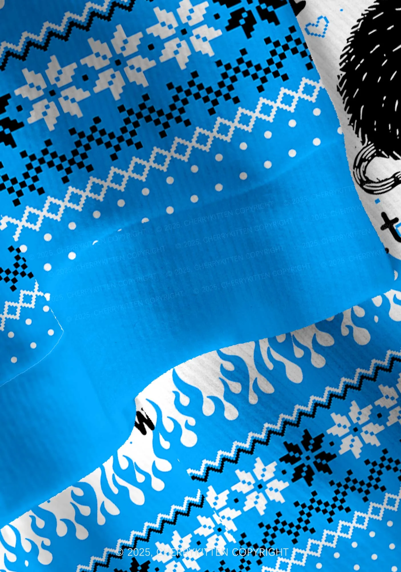 Blue Awake But What Cost Y2K Christmas Cardigan Knit Sweatshirt Cherrykitten - Image 6
