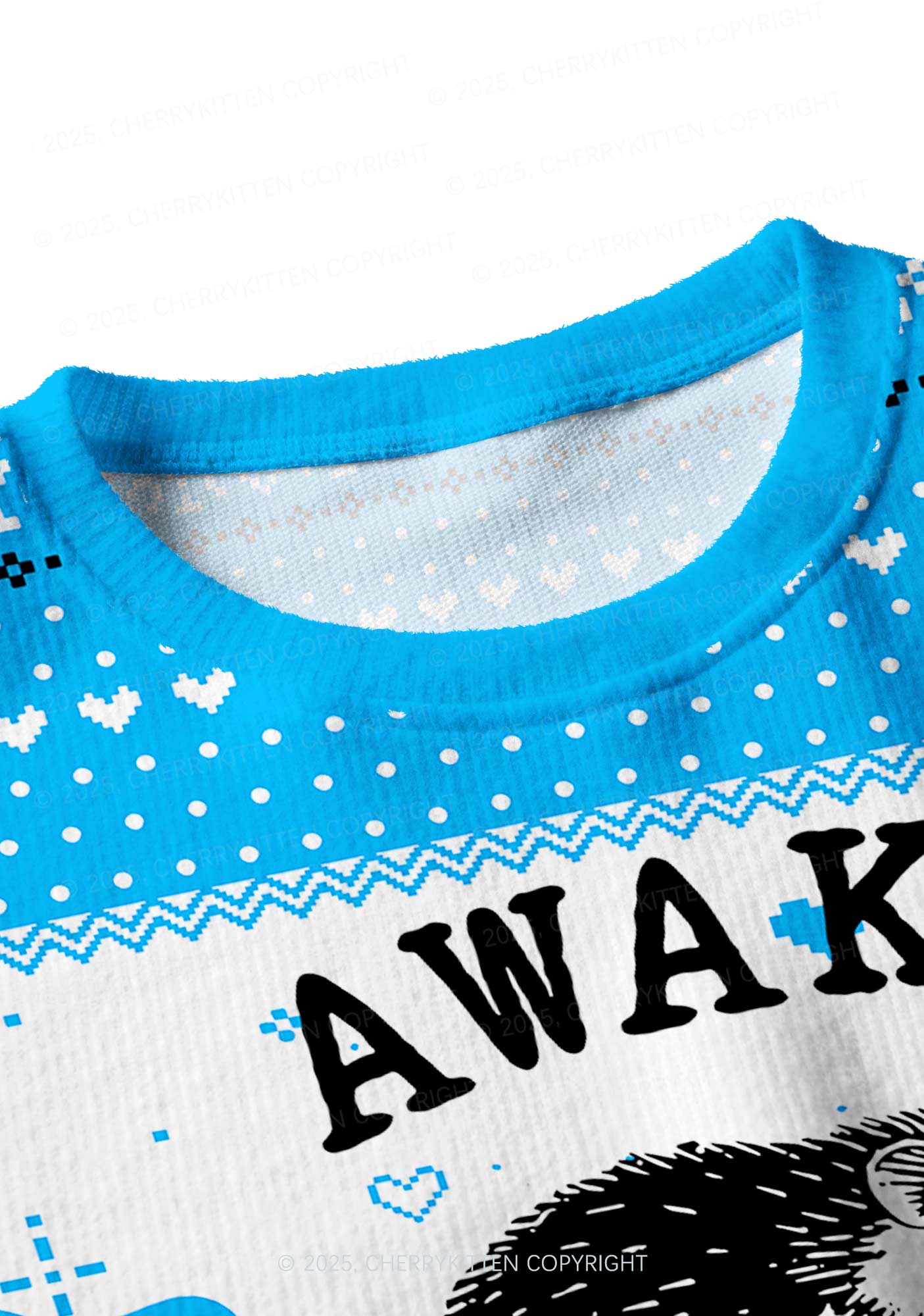 Blue Awake But What Cost Y2K Christmas Crop Knit Sweatshirt Cherrykitten - Image 4