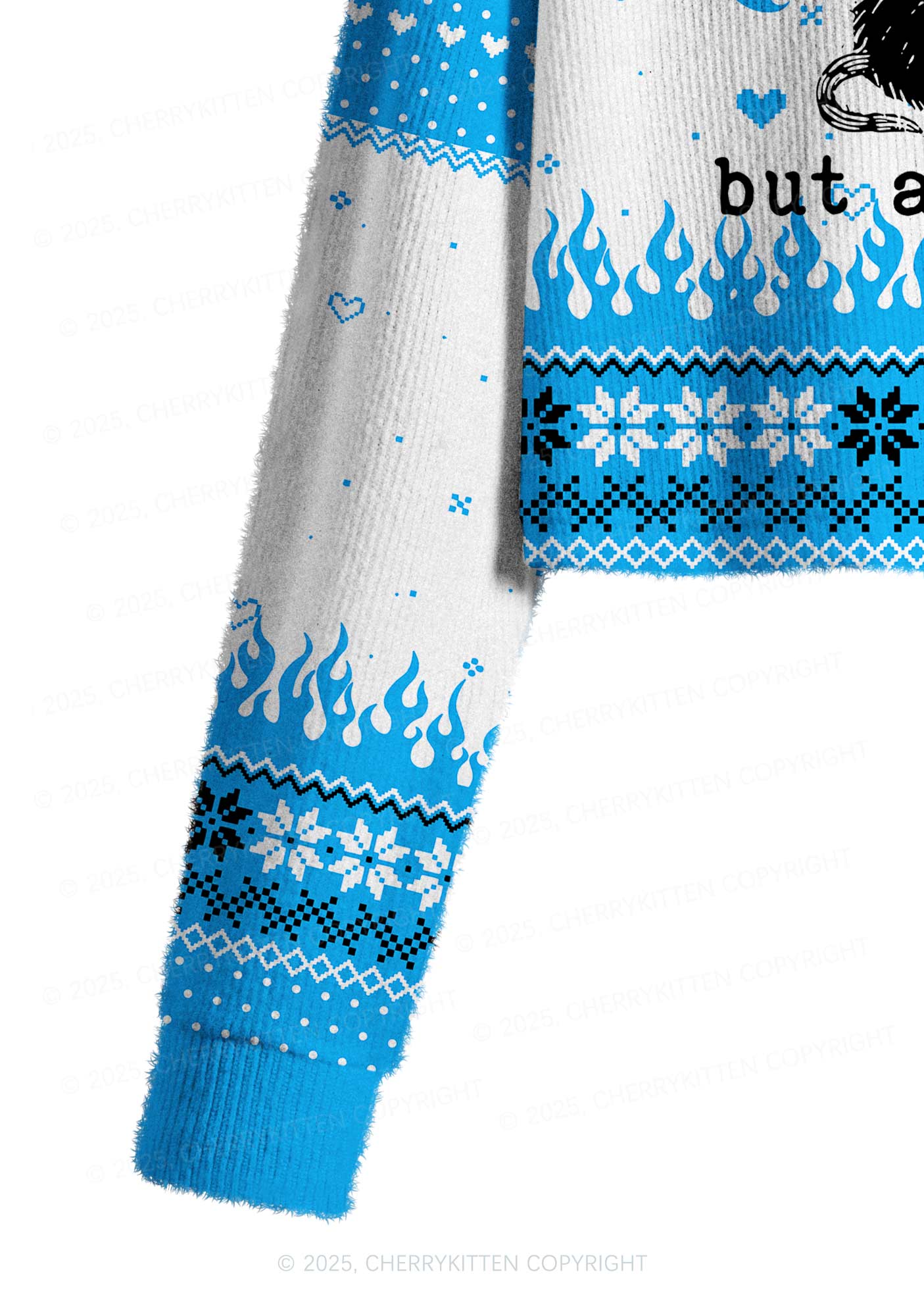 Blue Awake But What Cost Y2K Christmas Crop Knit Sweatshirt Cherrykitten - Image 5