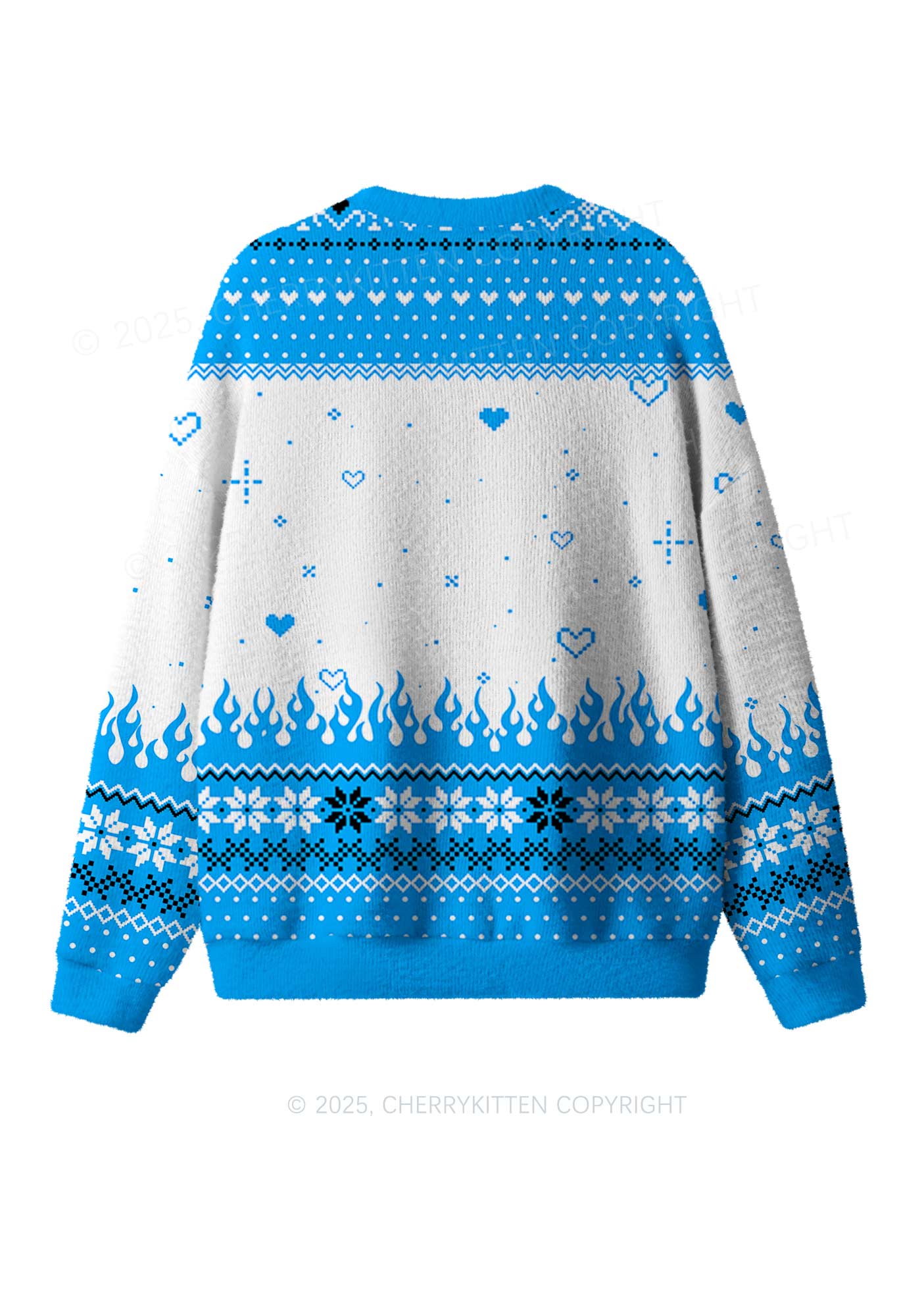 Blue Awake But What Cost Y2K Christmas Knit Sweatshirt Cherrykitten - Image 2