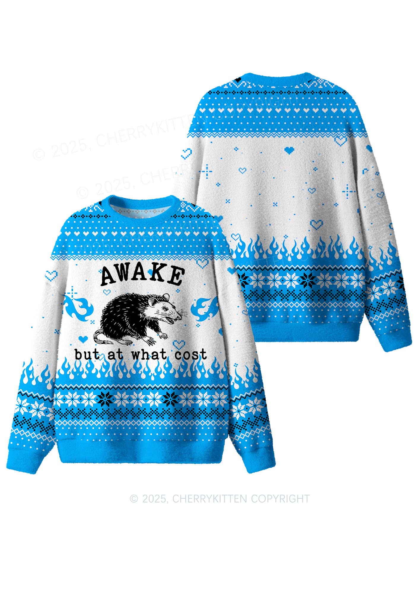 Blue Awake But What Cost Y2K Christmas Knit Sweatshirt Cherrykitten - Image 3