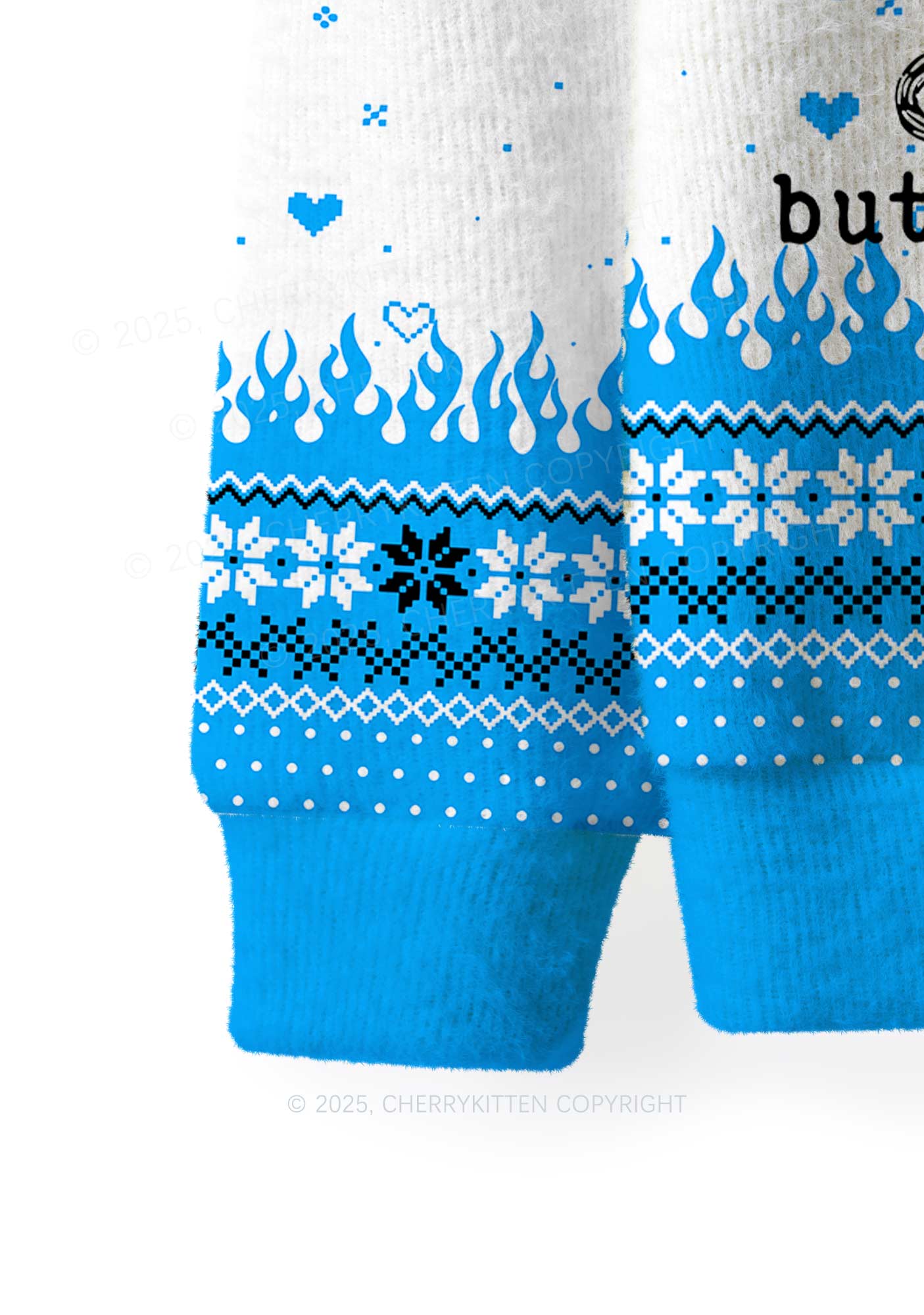 Blue Awake But What Cost Y2K Christmas Knit Sweatshirt Cherrykitten - Image 4