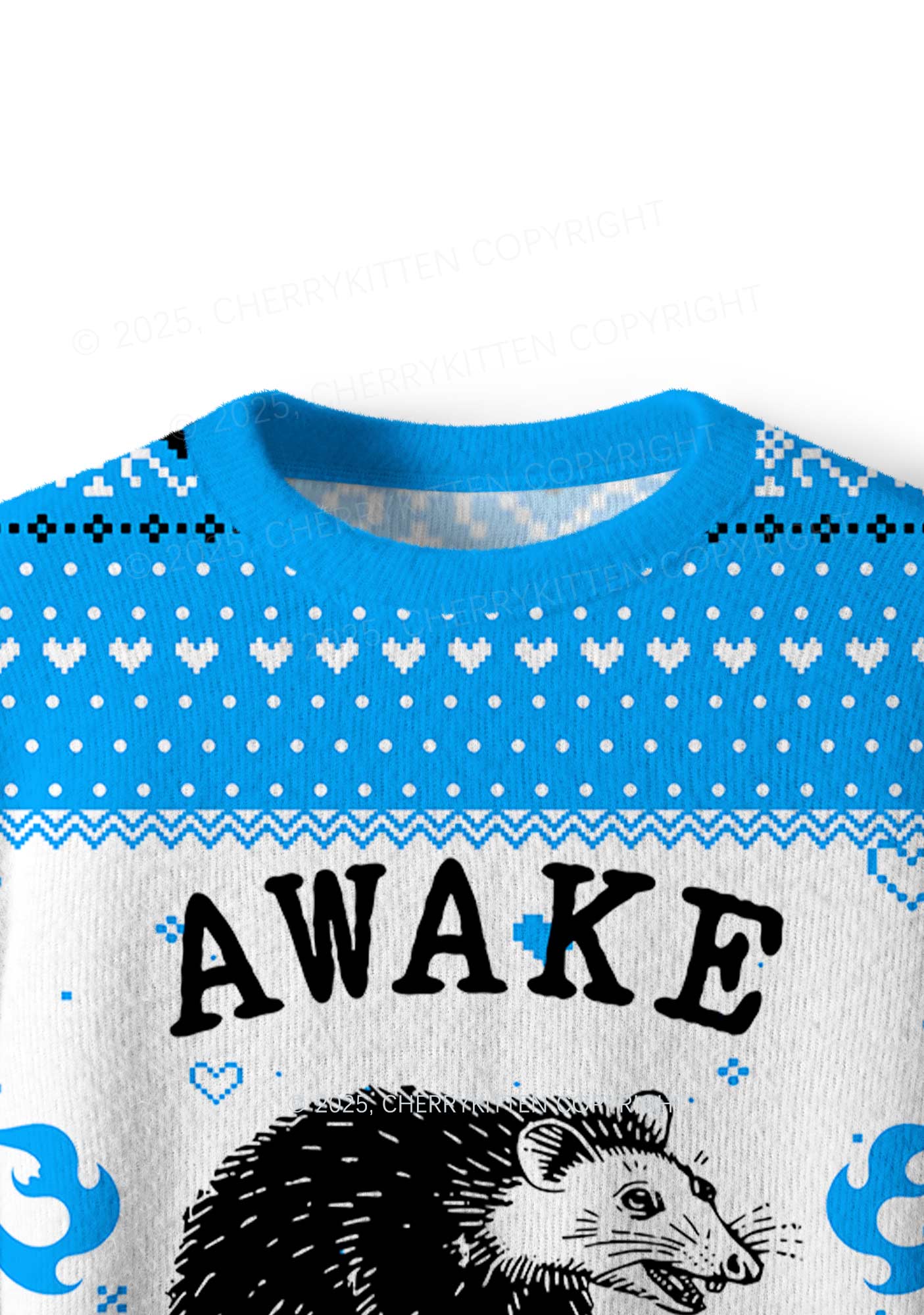 Blue Awake But What Cost Y2K Christmas Knit Sweatshirt Cherrykitten - Image 5