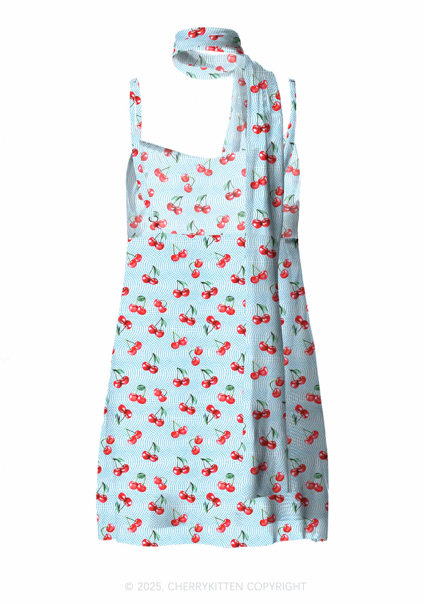 Blue Cherry Y2K Mesh Slip Dress With Scarf Set Cherrykitten - Image 3