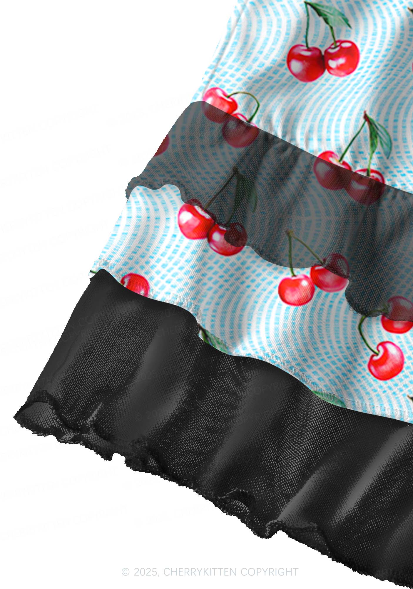 Blue Cherry Y2K Print Mini Layered Skirt Cherrykitten - Image 3