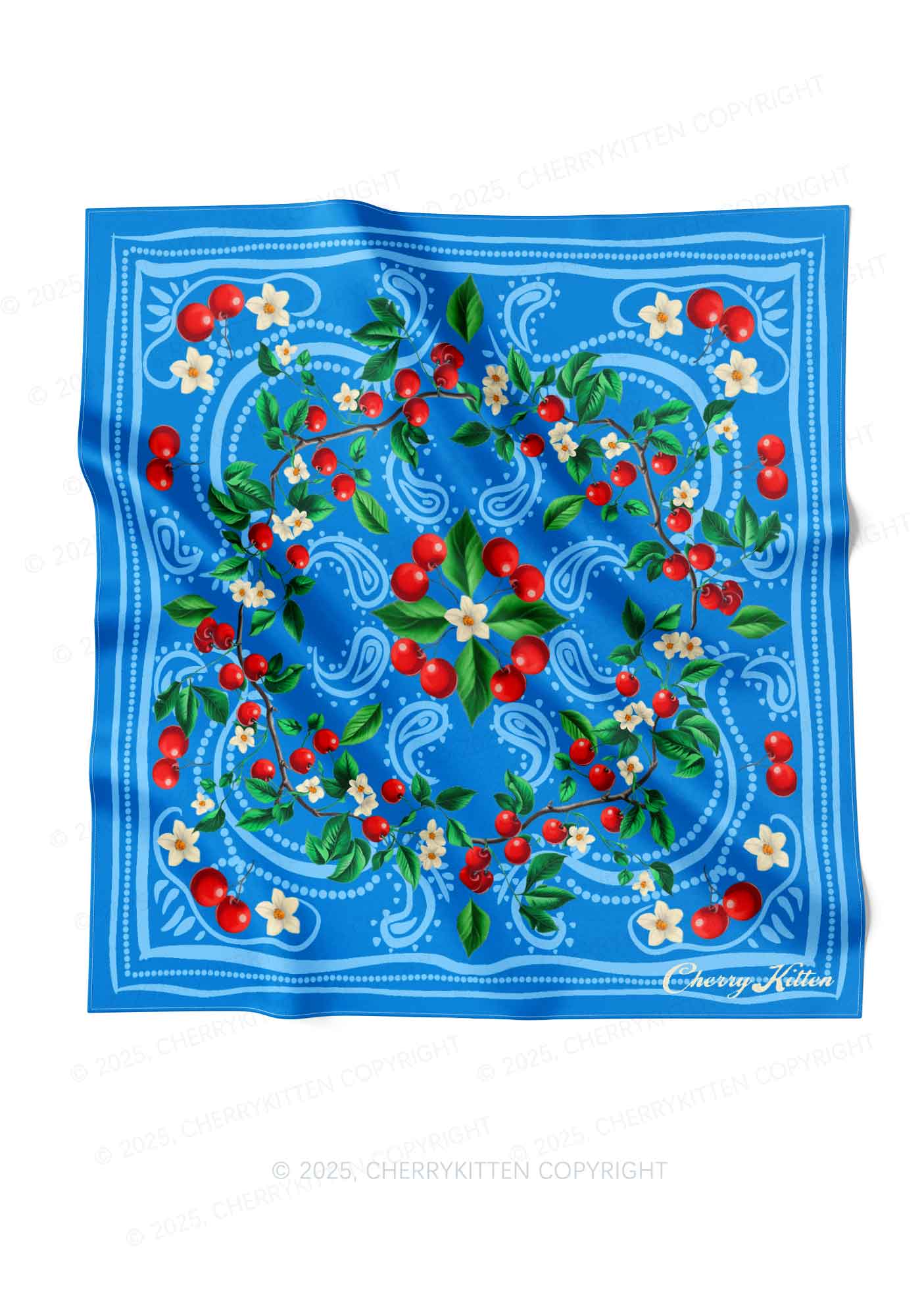 Blue Cherry Y2K Square Bandana Cherrykitten - Image 2