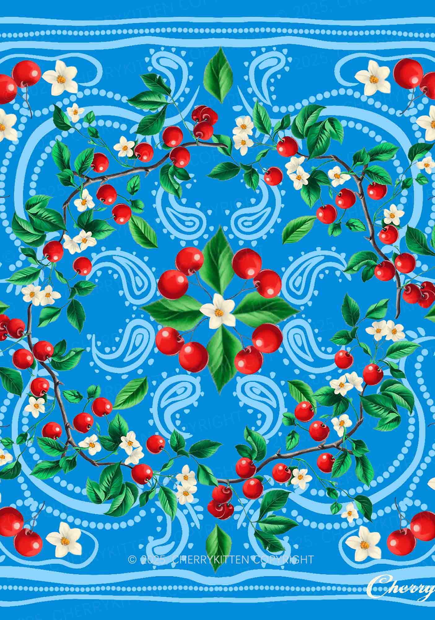 Blue Cherry Y2K Square Bandana Cherrykitten - Image 5