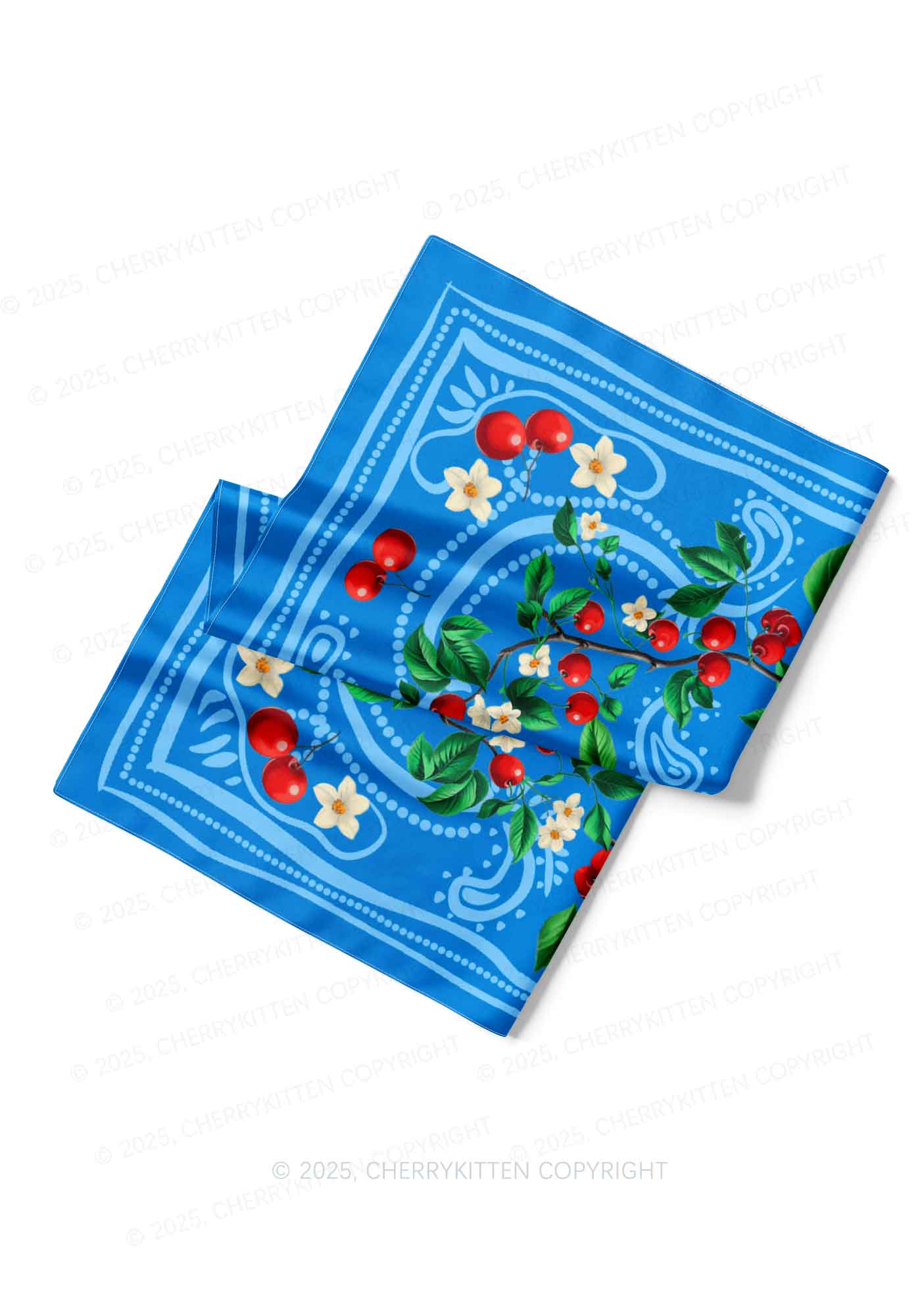 Blue Cherry Y2K Square Bandana Cherrykitten - Image 6