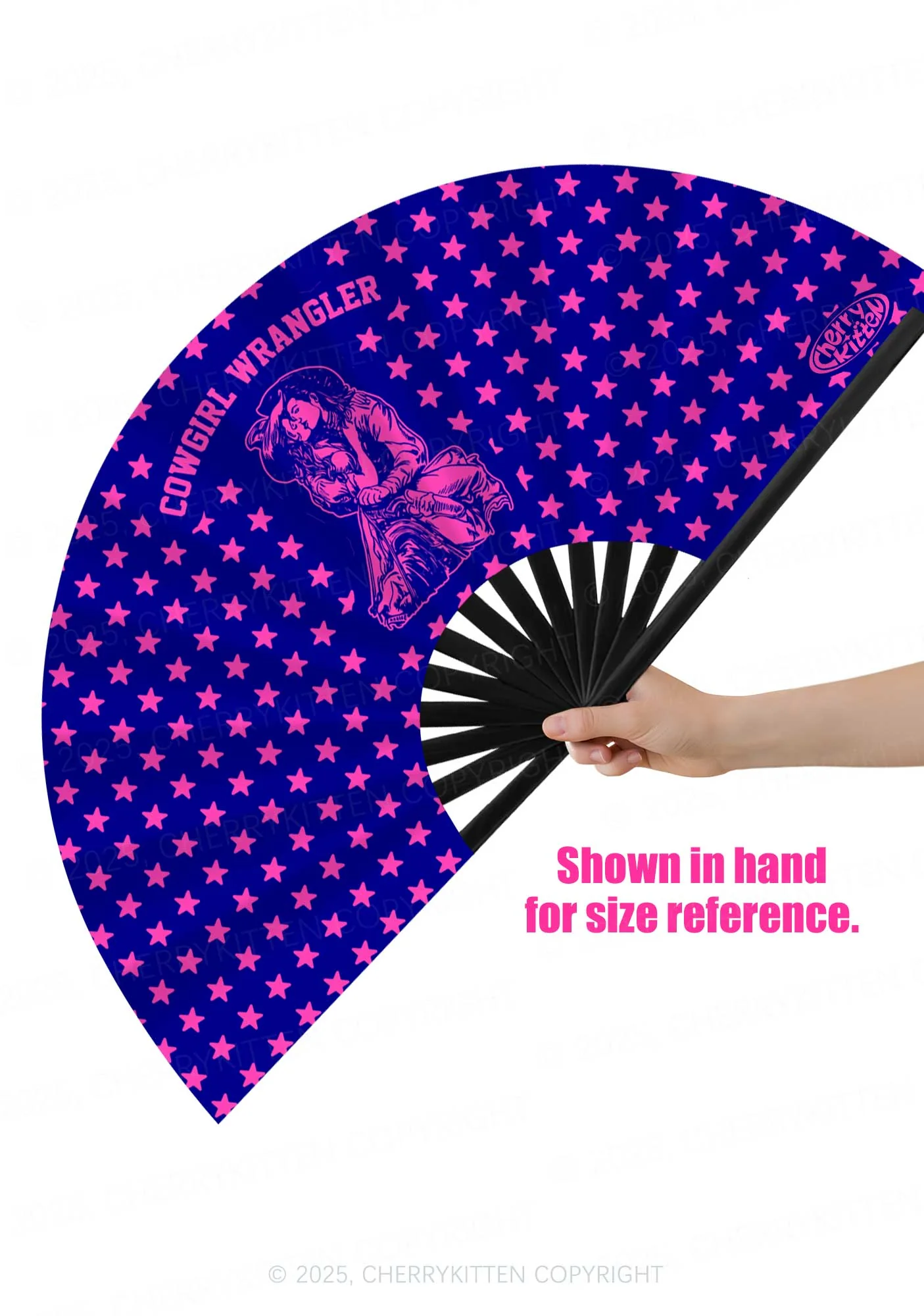 Blue Cowgirl Wrangler Pride Y2K Rave Hand Fan Cherrykitten - Image 2