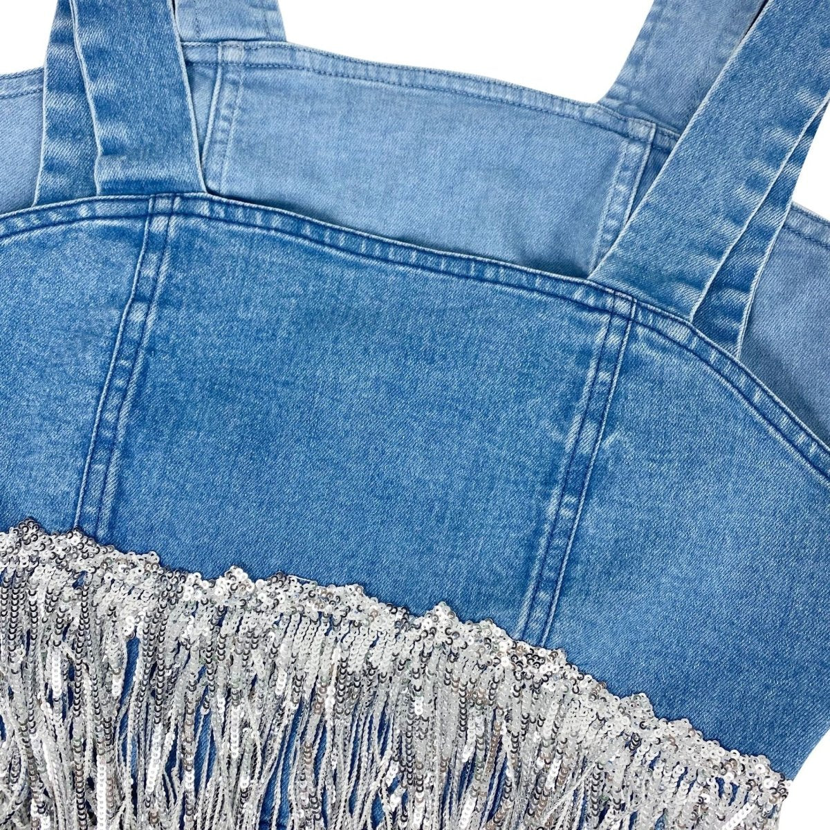Denim Fringed Sequin Corset Top - Image 3
