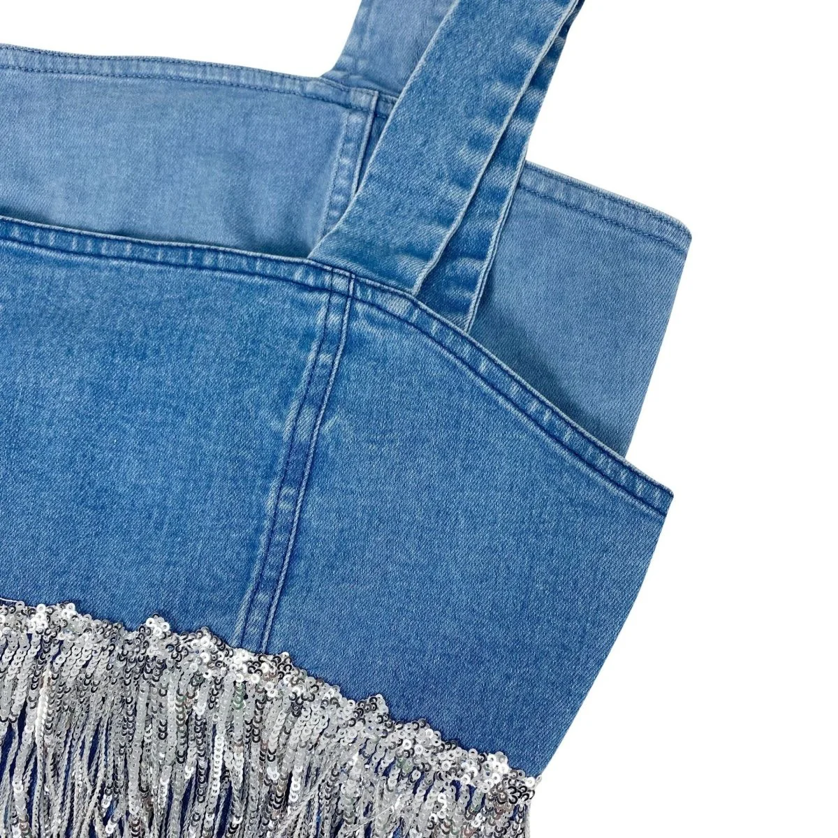 Denim Fringed Sequin Corset Top - Image 4
