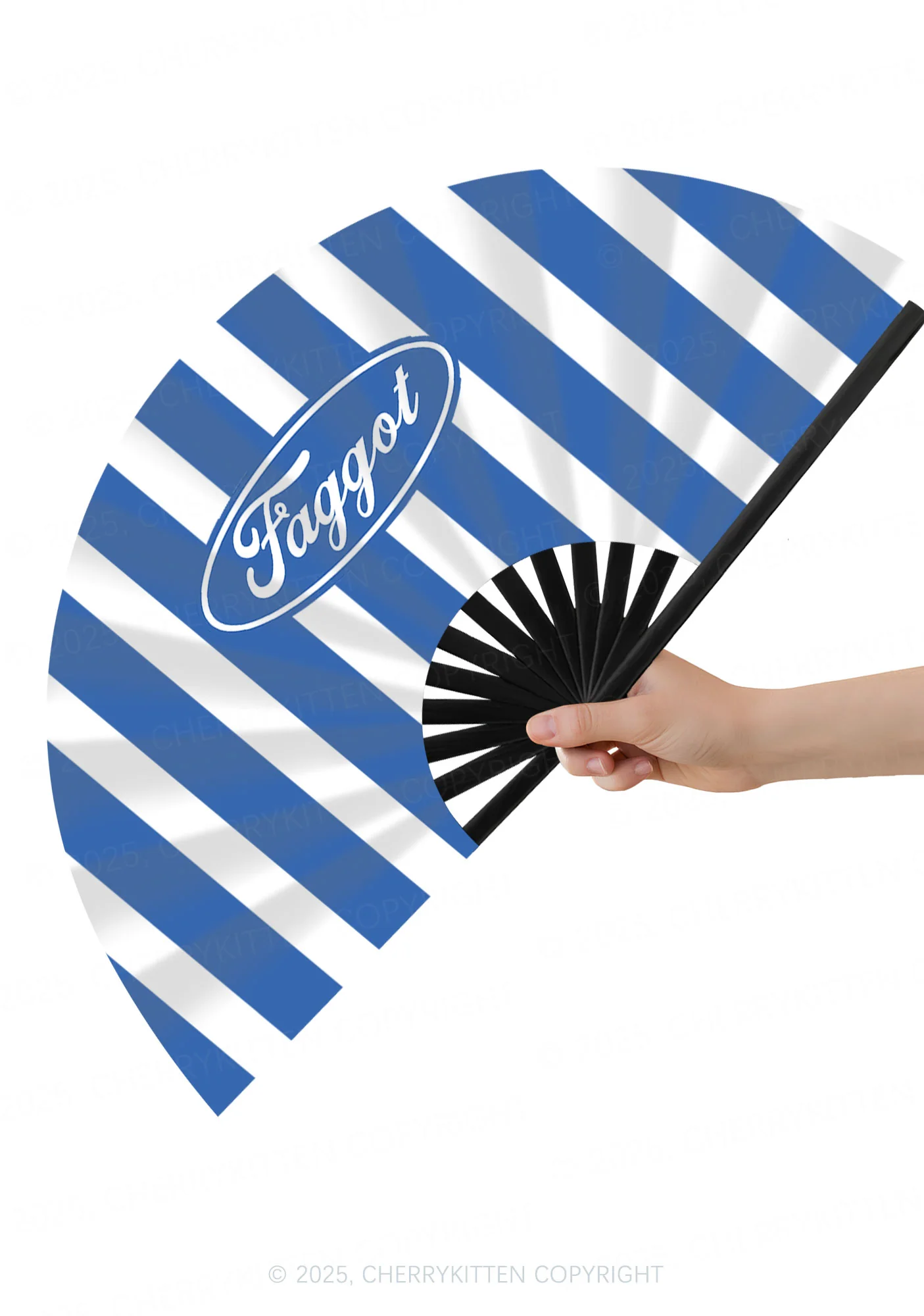 Blue Faggot Pride Y2K Rave Hand Fan Cherrykitten - Image 2