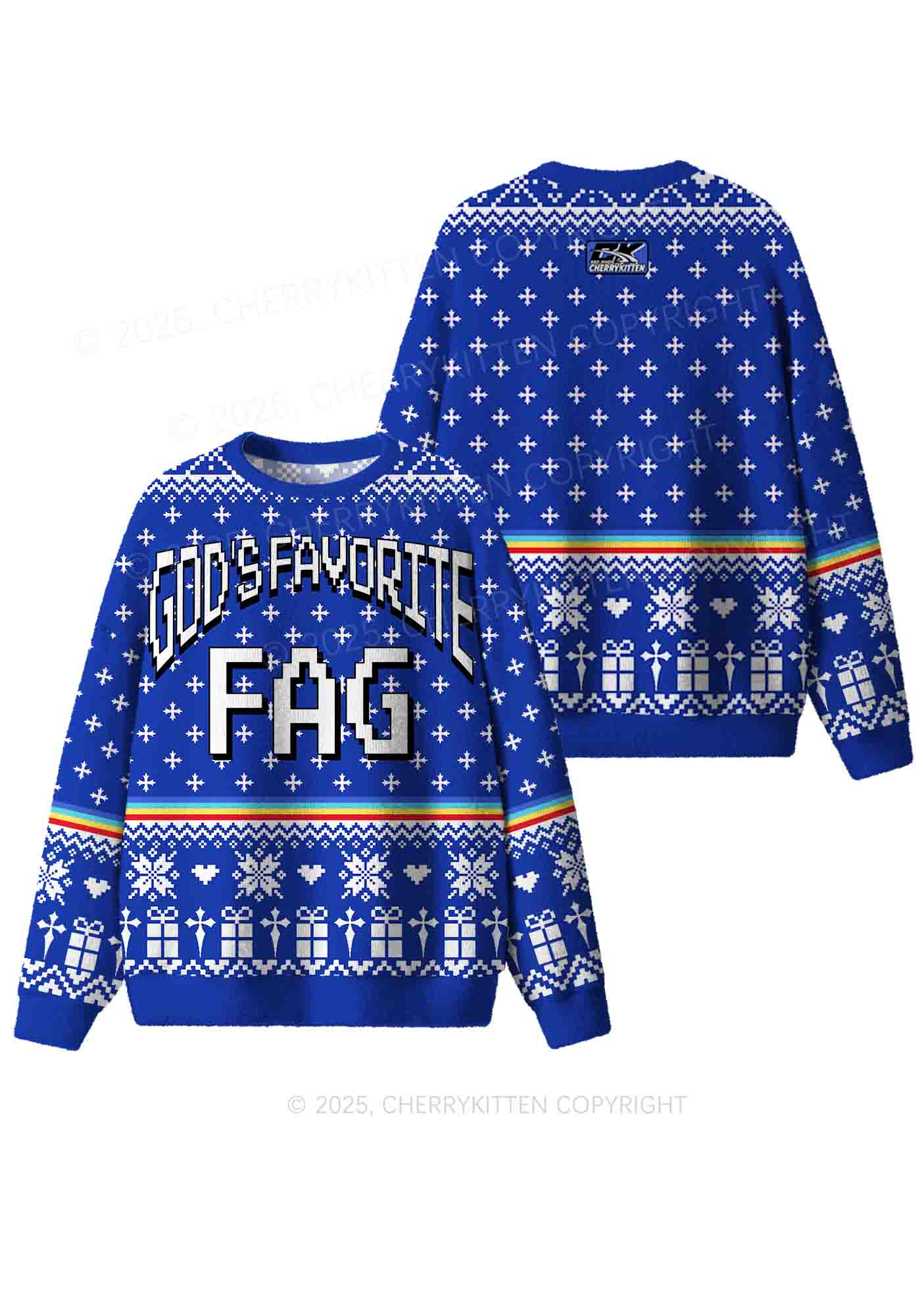 Blue Gods Favorite Fag Pride Y2K Christmas Knit Sweatshirt Cherrykitten - Image 3