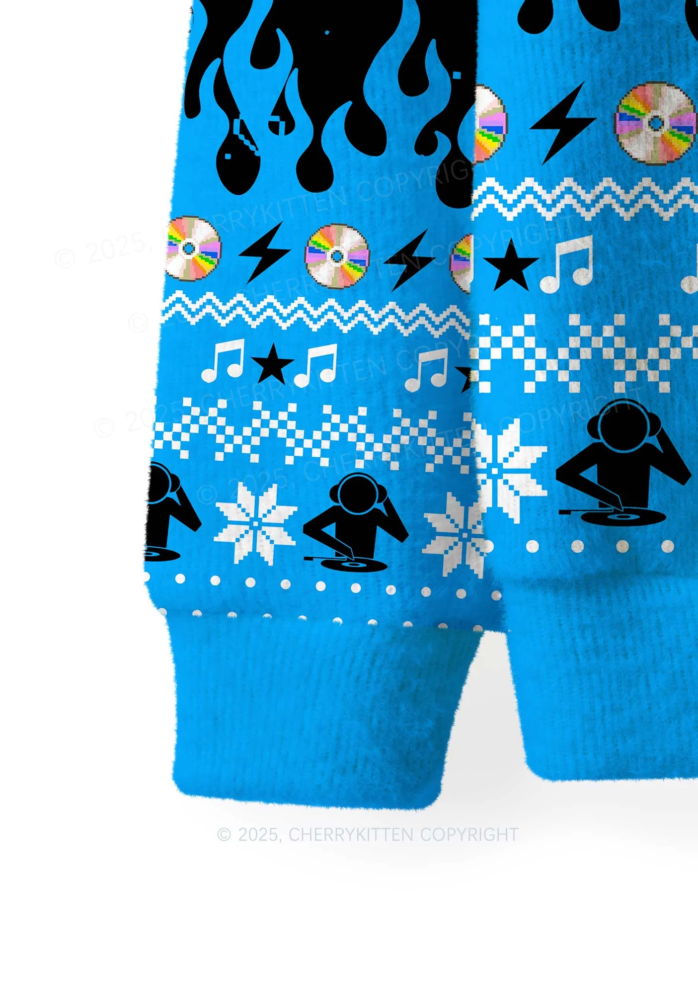 Blue Hot Girls Love Techno Y2K Christmas Knit Sweatshirt Cherrykitten - Image 4
