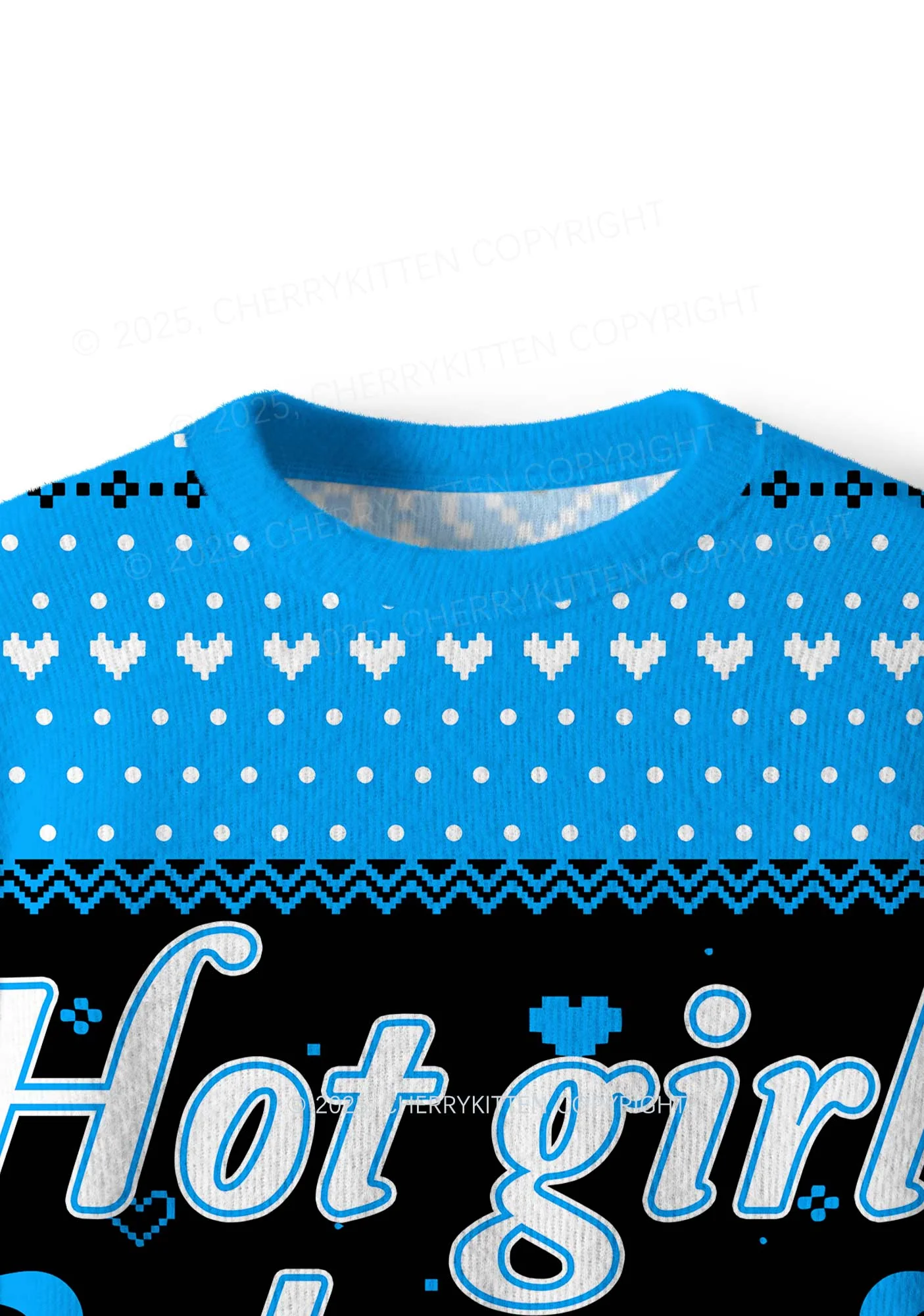 Blue Hot Girls Love Techno Y2K Christmas Knit Sweatshirt Cherrykitten - Image 5