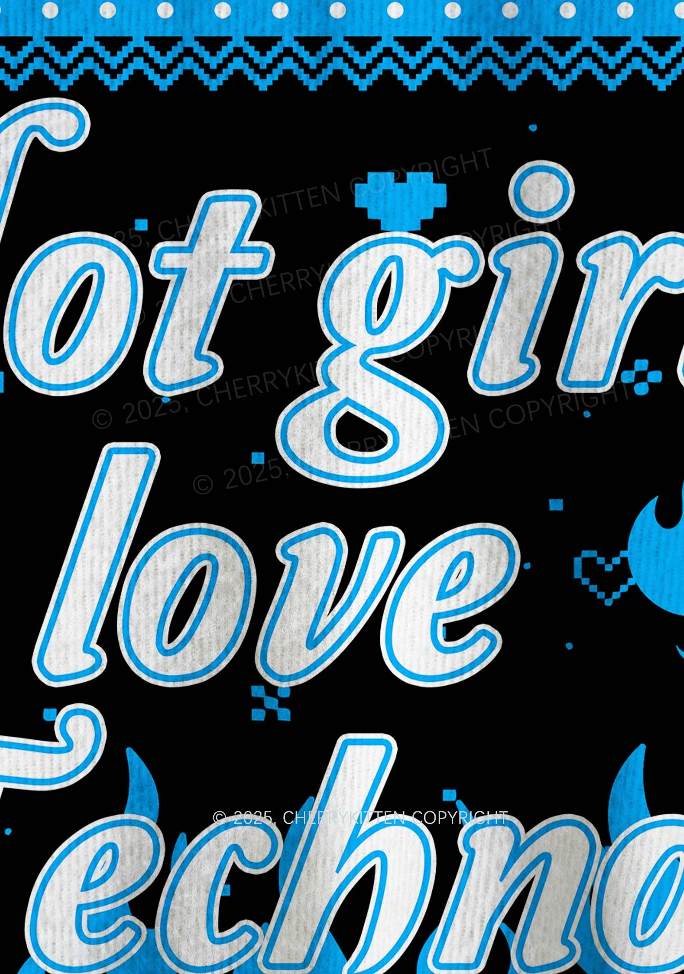 Blue Hot Girls Love Techno Y2K Christmas Knit Sweatshirt Cherrykitten - Image 6