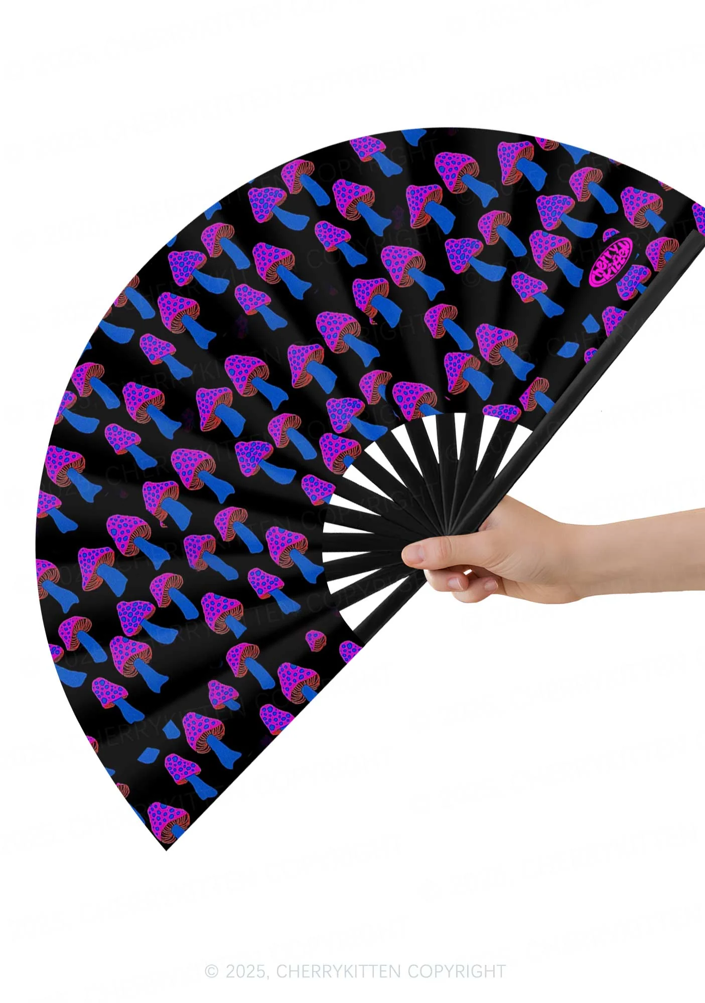 Blue Mushroom Y2K Rave Hand Fan Cherrykitten - Image 2