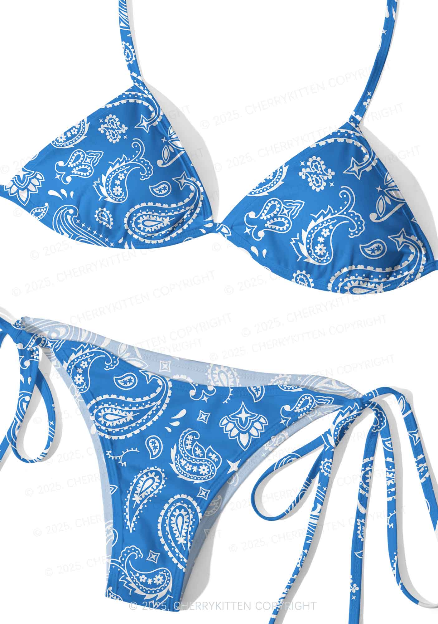 Blue Paisley Y2K Print Bikini Set Cherrykitten - Image 3