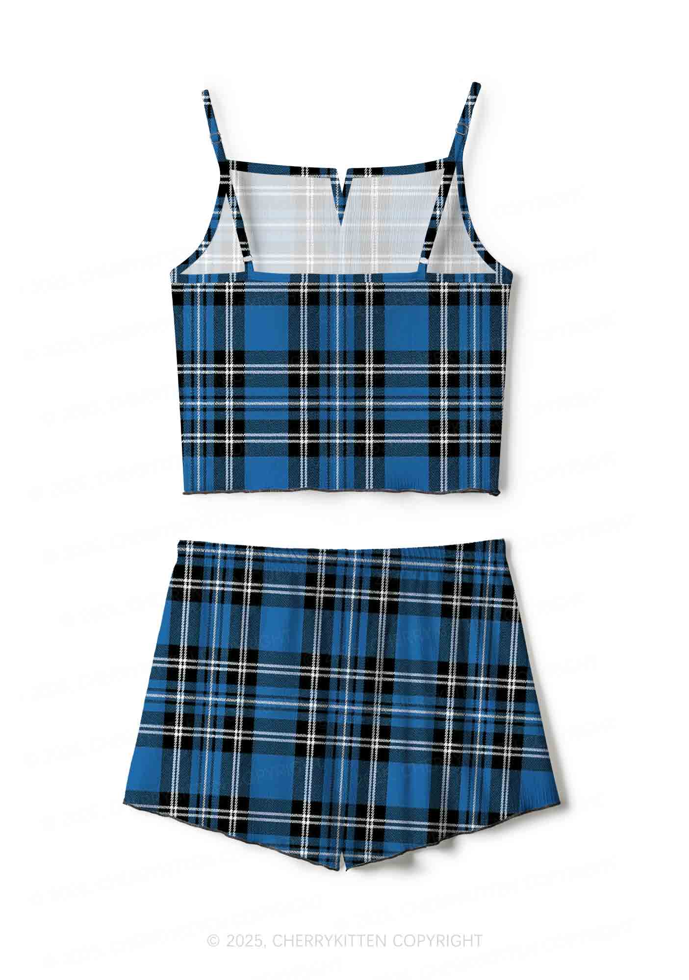 Blue Plaid Y2K Print Cami Shorts Pajama Set Cherrykitten - Image 3