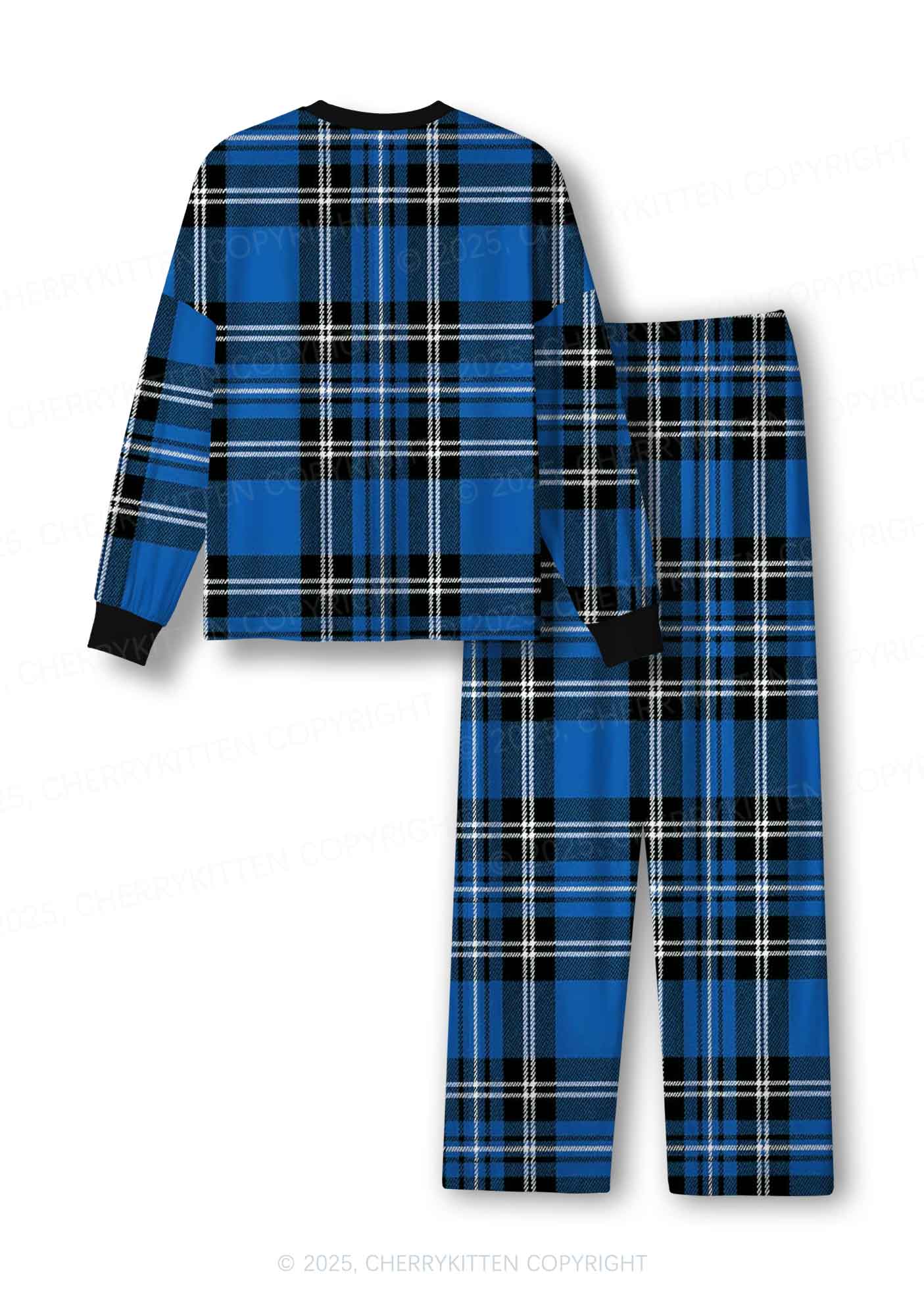 Blue Plaid Y2K Print Long Sleeve Pajama Set Cherrykitten - Image 3