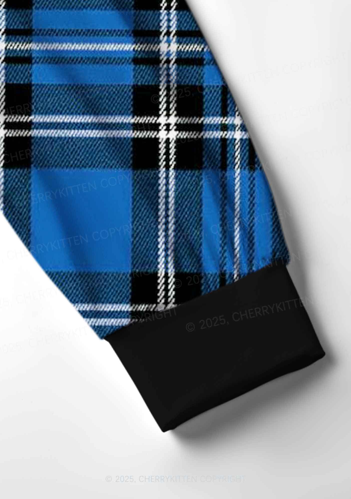 Blue Plaid Y2K Print Long Sleeve Pajama Set Cherrykitten - Image 4